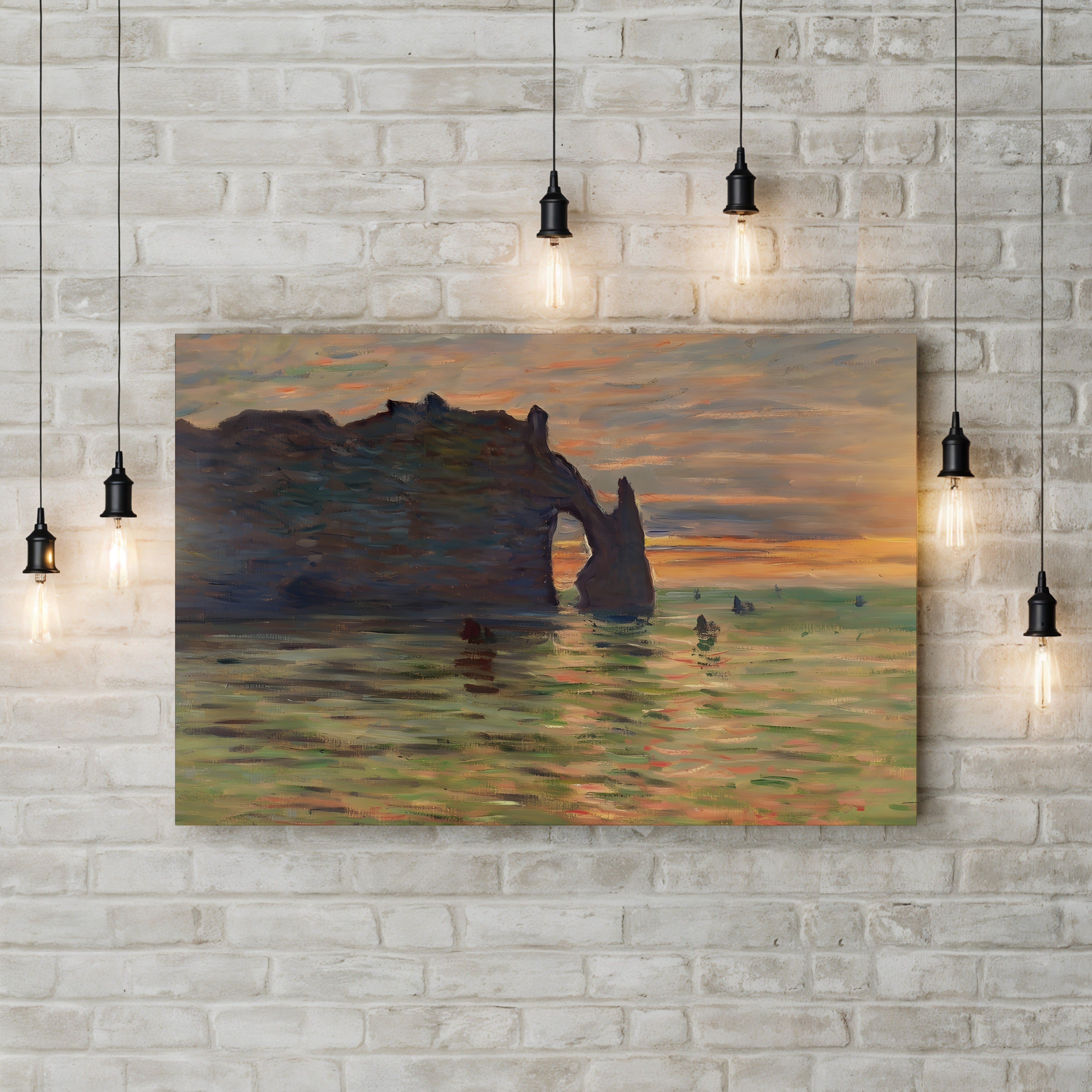 Coucher de Soleil à Étretat – Claude Monet Wall Art | Impressionist Normandy Sunset Canvas Print