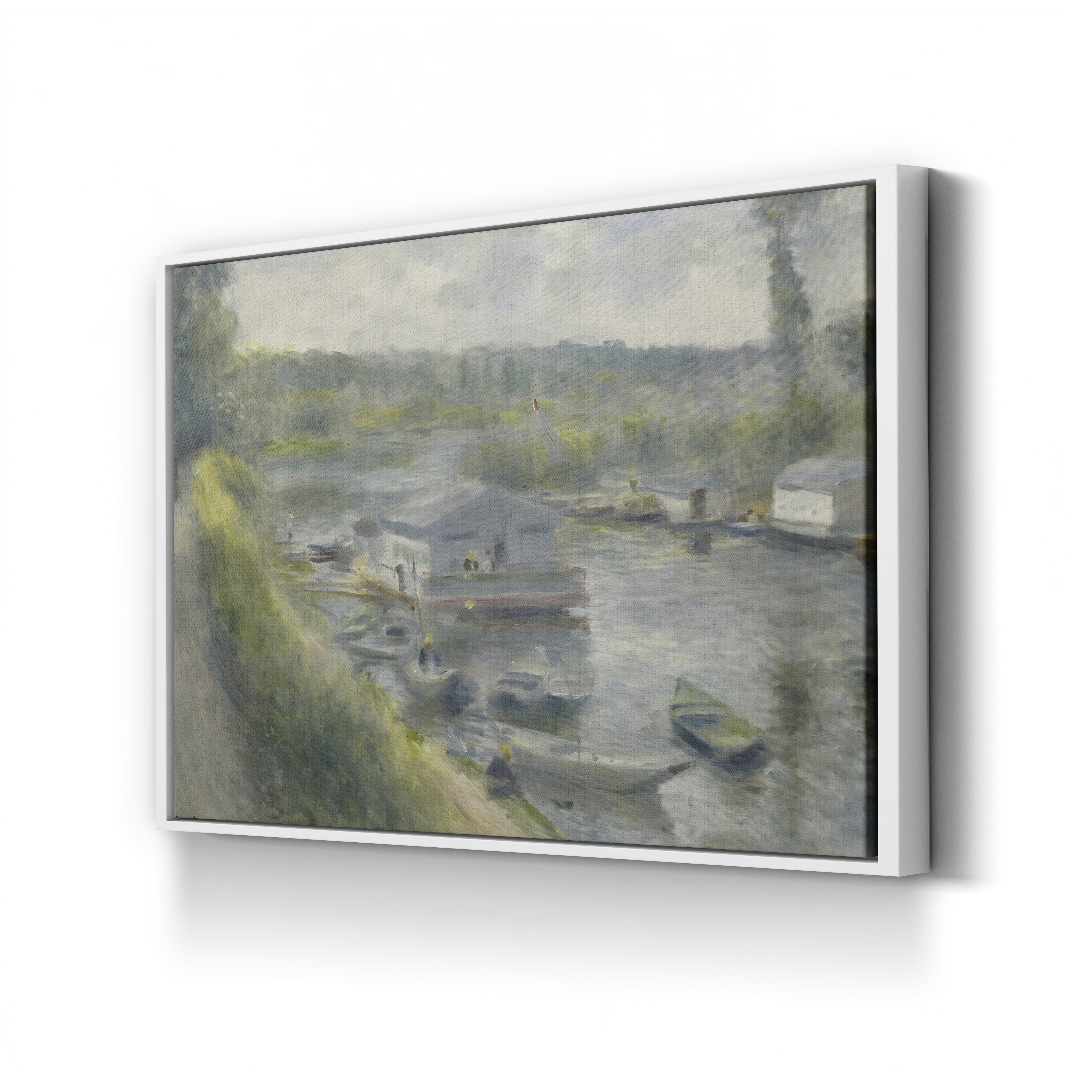 Wash-House Boat at Bas-Meudon, 1874 – Pierre-Auguste Renoir Wall Art | Impressionist Riverscape Canvas Print