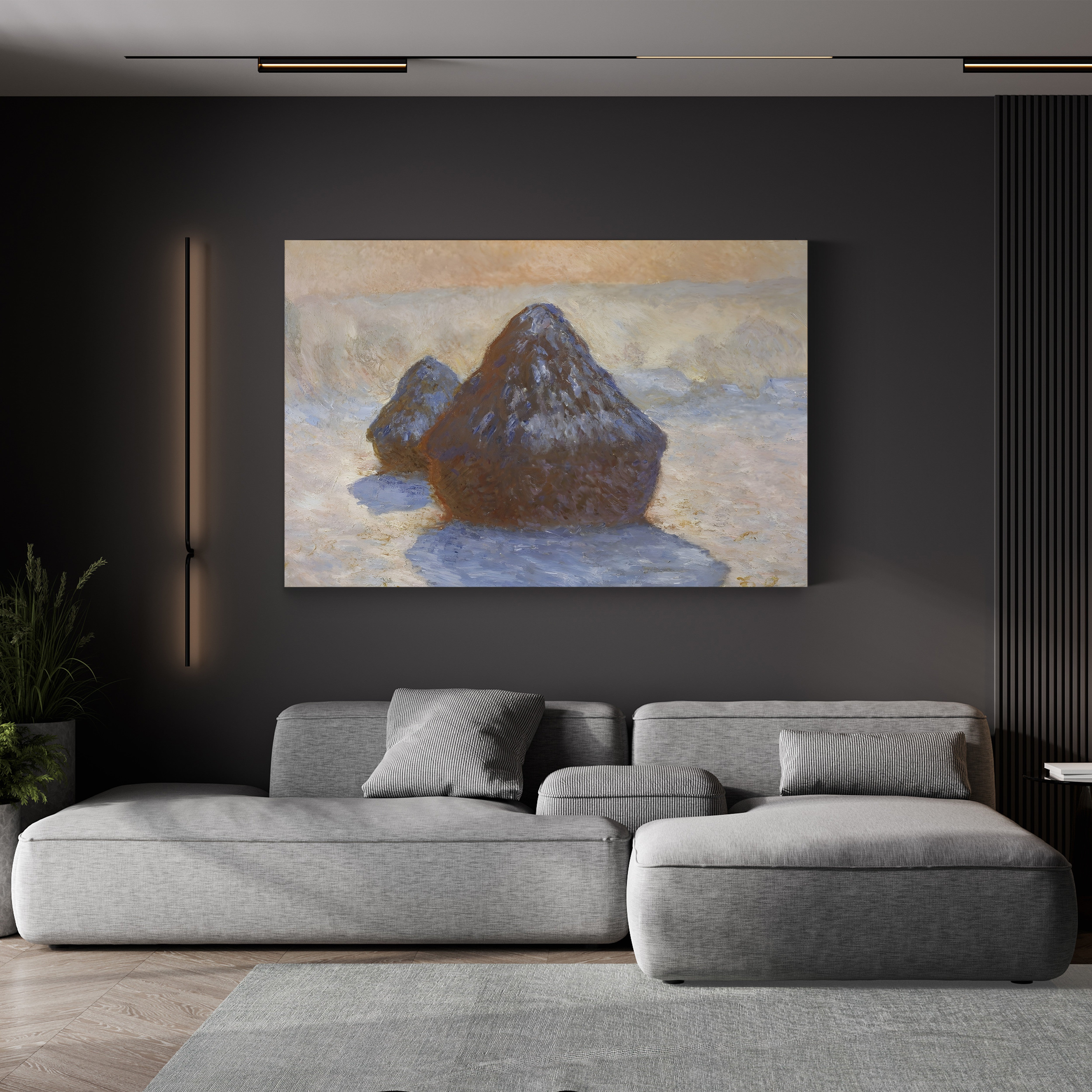 Haystacks, Snow Effect – Claude Monet Wall Art | Impressionist Winter Landscape Canvas Print