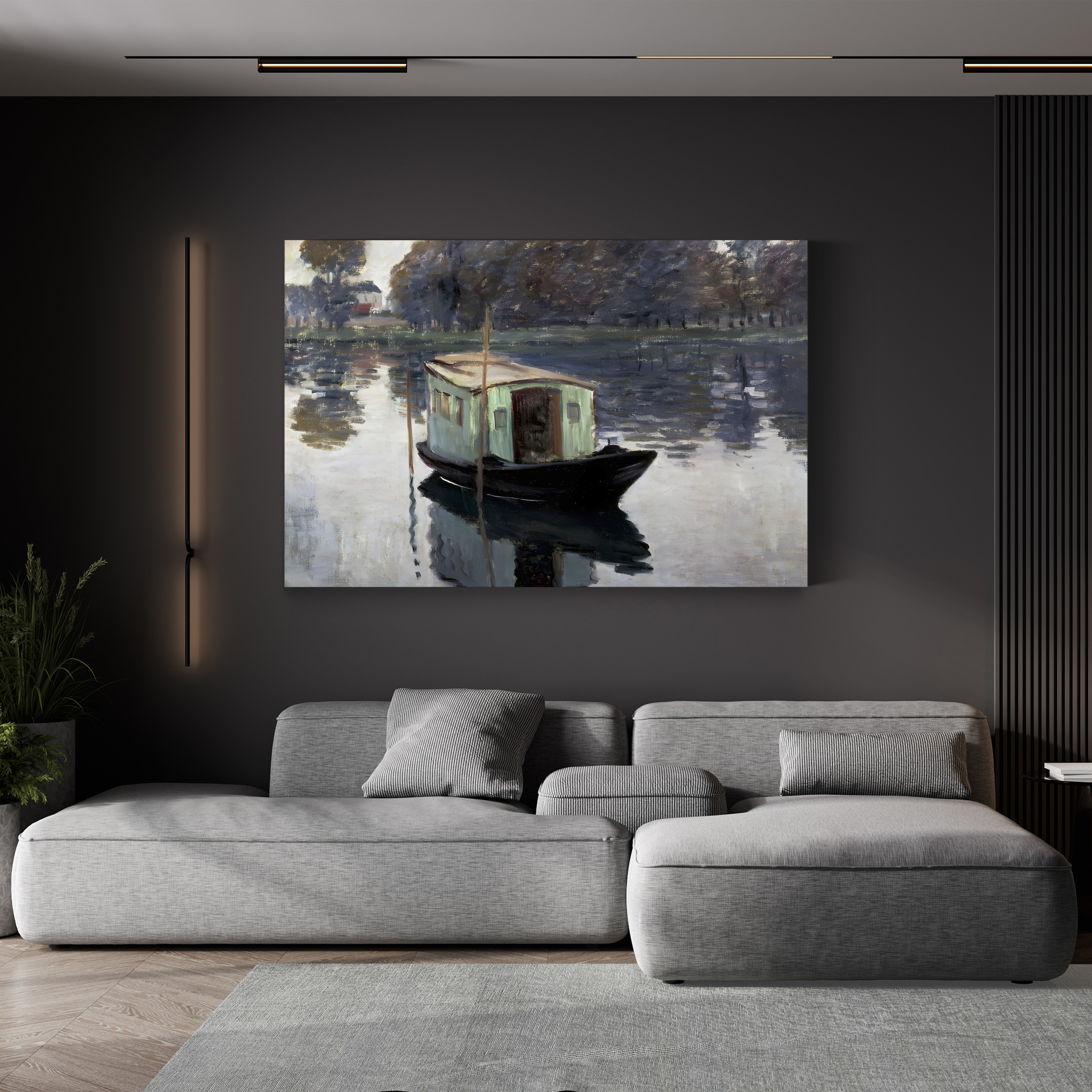 The Studio Boat, 1874 – Claude Monet Wall Art | Impressionist Floating Studio Canvas Print