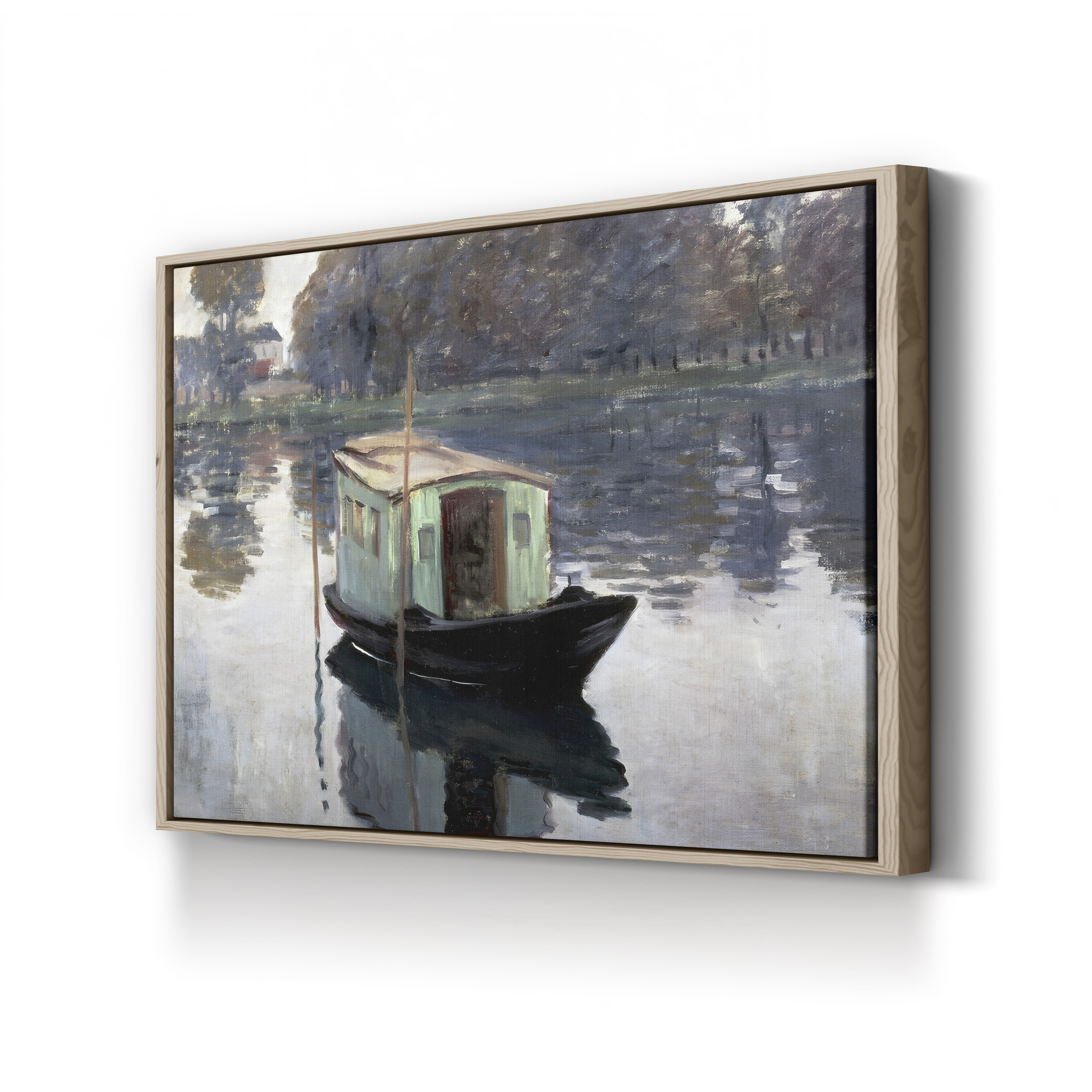 The Studio Boat, 1874 – Claude Monet Wall Art | Impressionist Floating Studio Canvas Print
