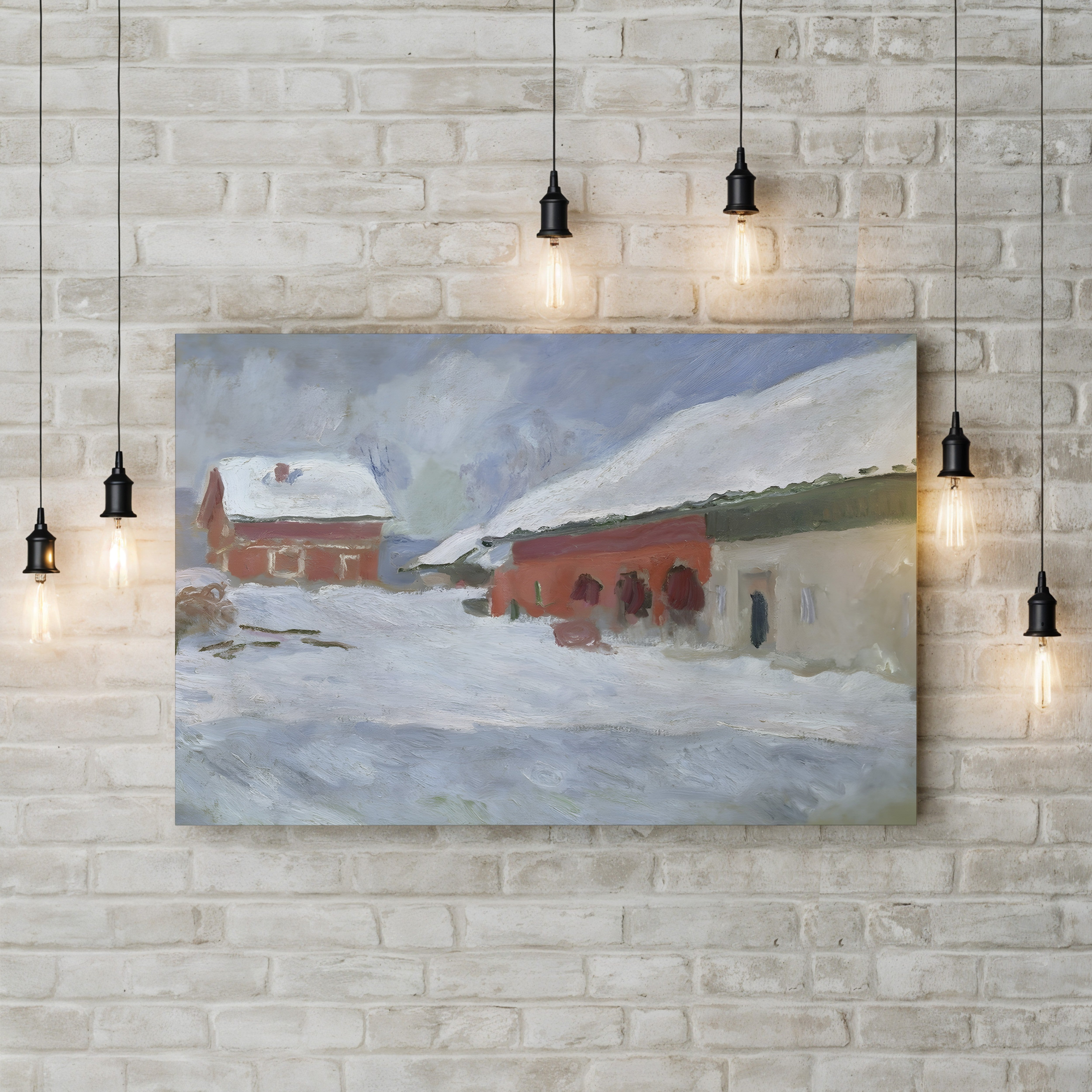 Red Houses at Bjørnegaard in the Snow, Norway (Maisons rouges à Bjørnegaard, Norvège), 1895 by Claude Monet