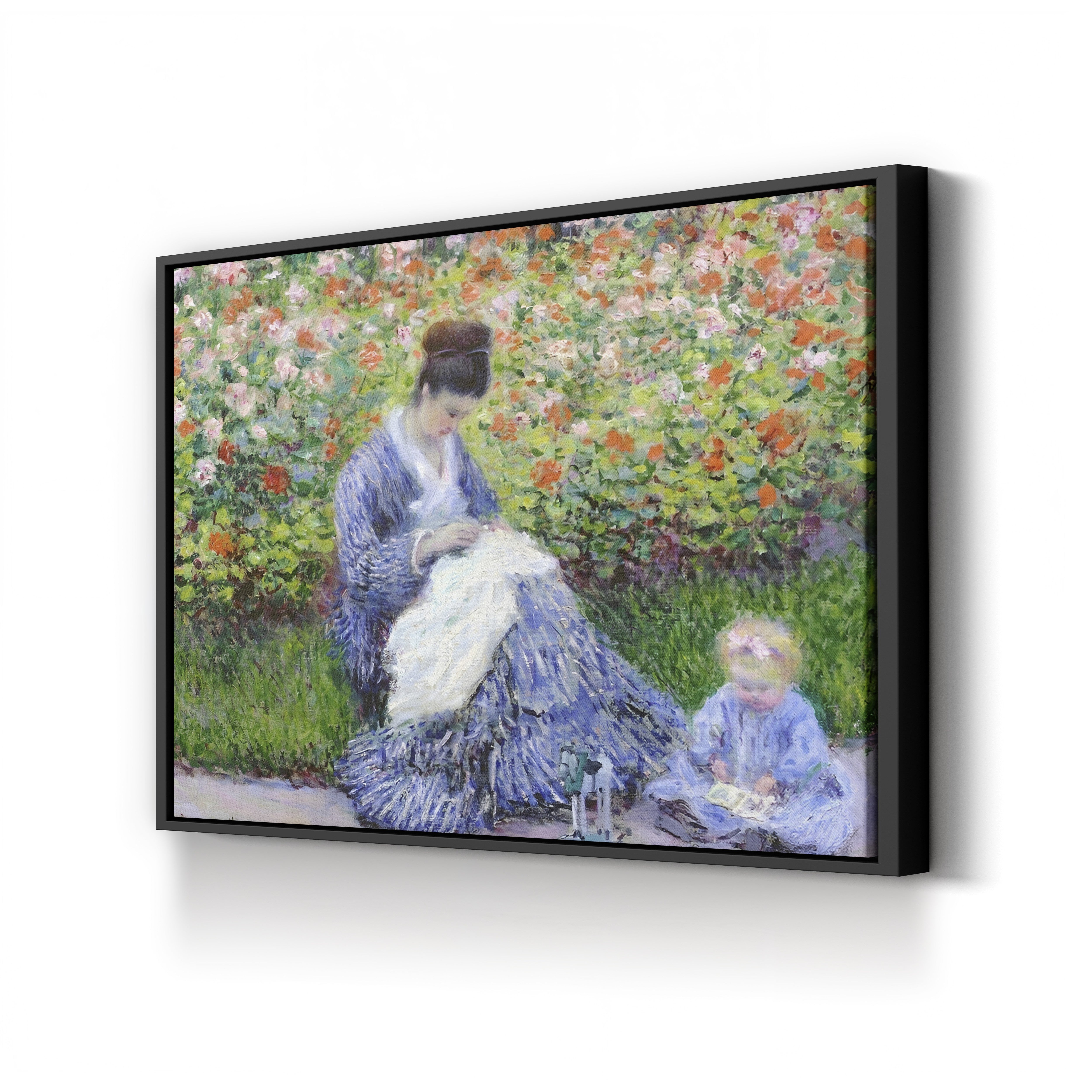 Camille Monet and a Child in the Artist's Garden at Argenteuil – Claude Monet Wall Art | Impressionist Garden Figure Canvas Print