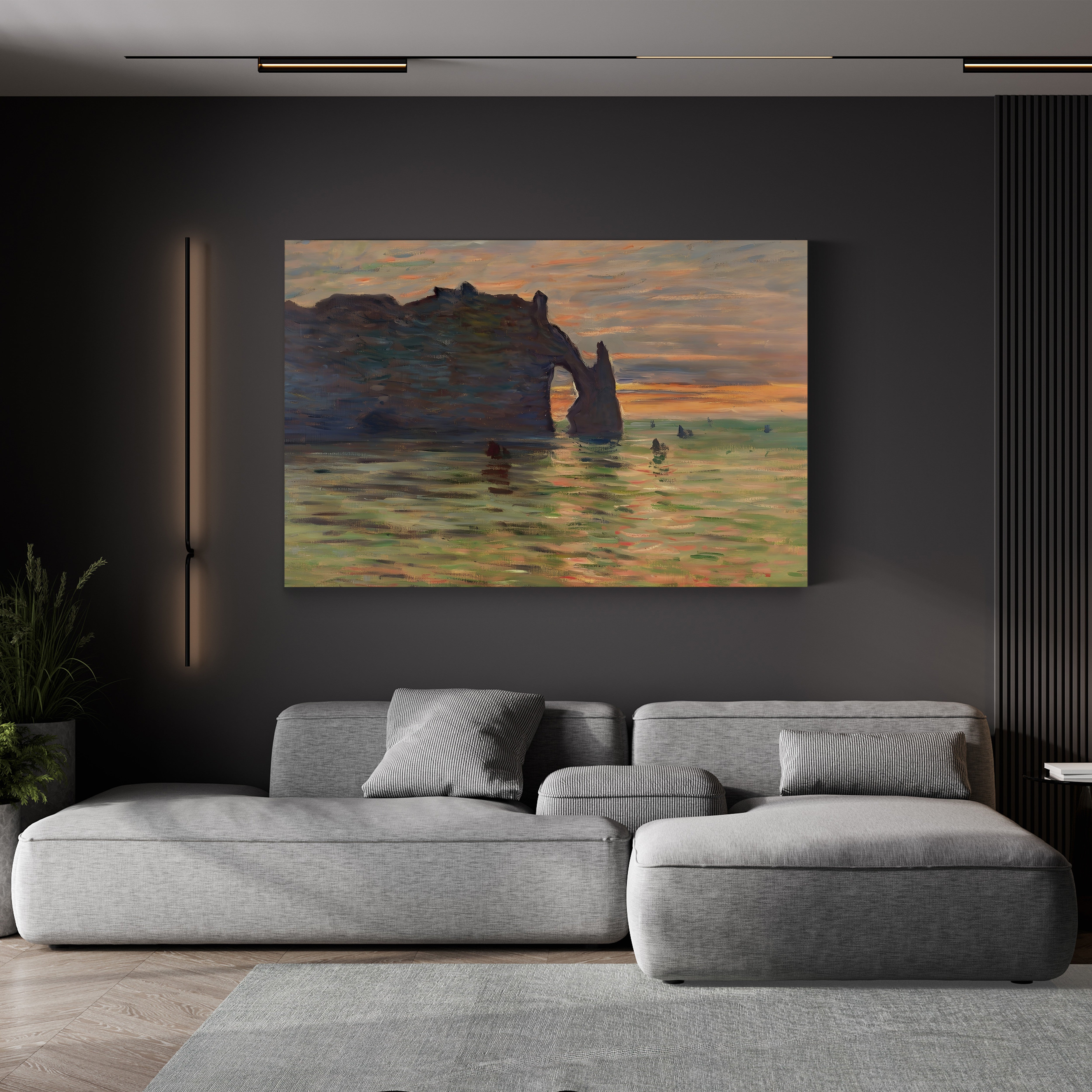 Coucher de Soleil à Étretat – Claude Monet Wall Art | Impressionist Normandy Sunset Canvas Print