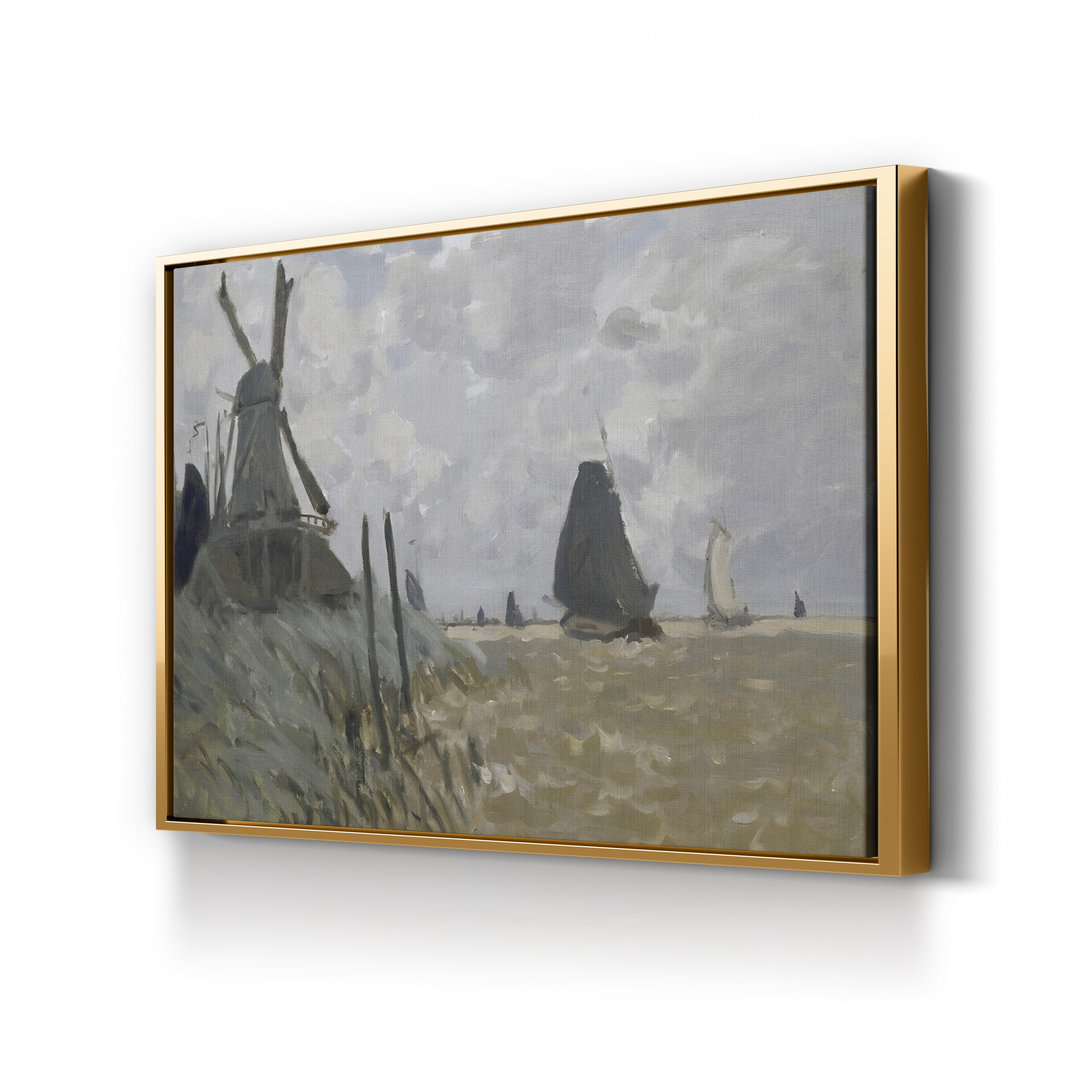 A Windmill near Zaandam – Claude Monet Wall Art | Early Impressionist Dutch Landscape Canvas Print
