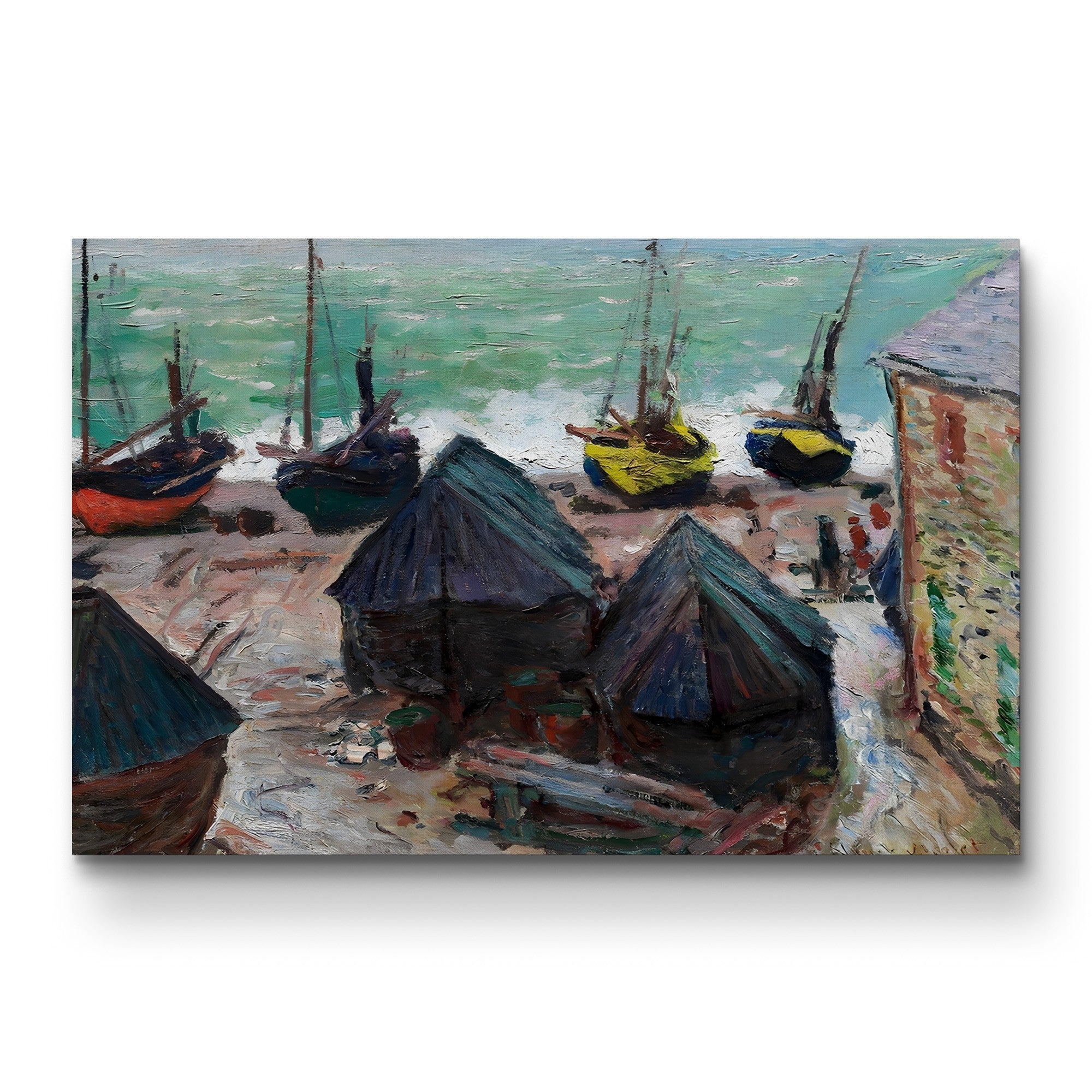 Boats on the Beach at Étretat – Claude Monet Wall Art | Impressionist Normandy Coastal Canvas Print