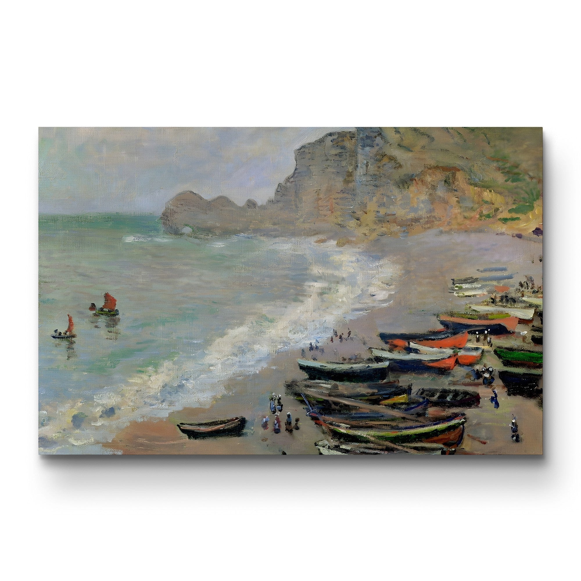 Étretat Beach and the Porte d'Amont, 1883 – Claude Monet Wall Art | Impressionist Normandy Cliff Print