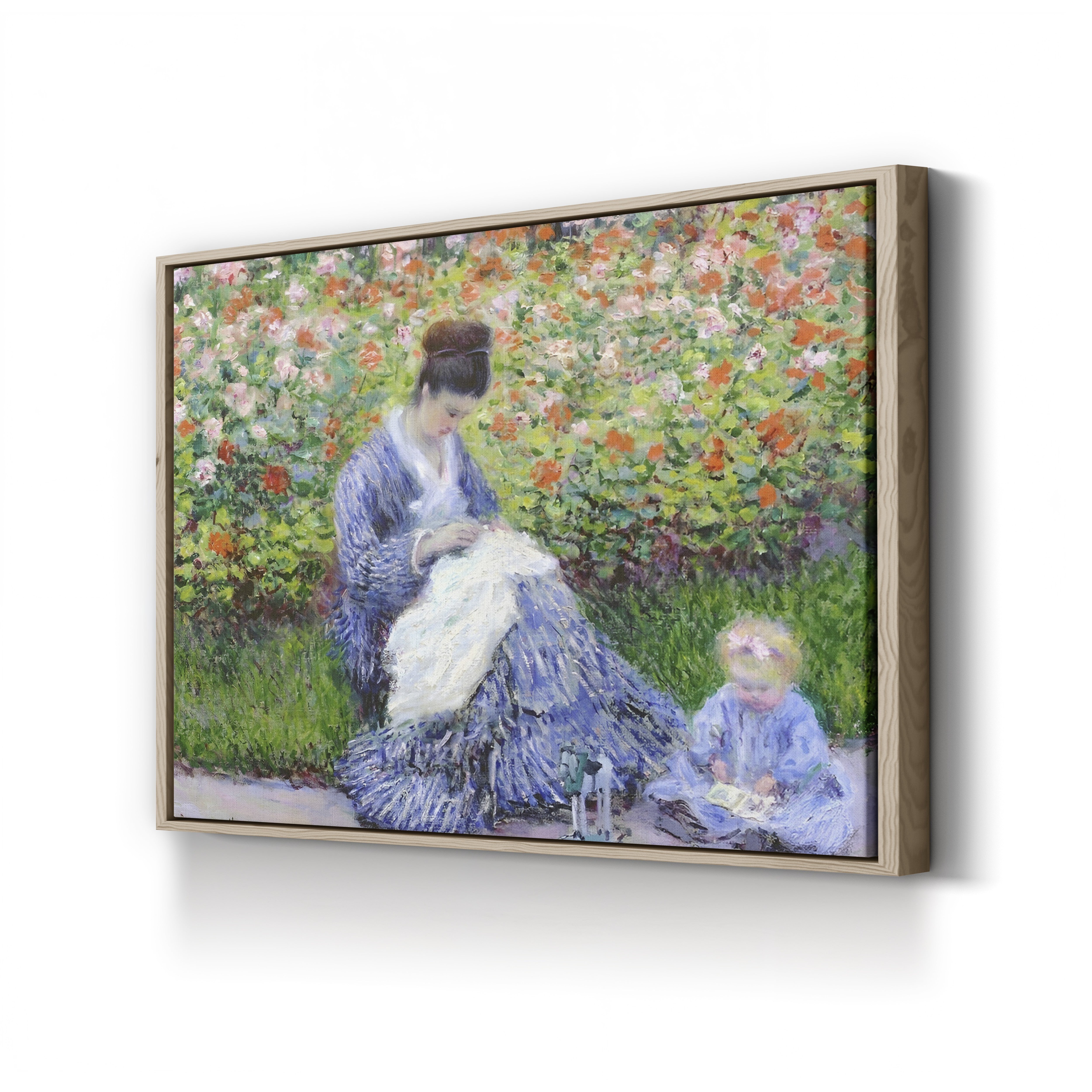 Camille Monet and a Child in the Artist's Garden at Argenteuil – Claude Monet Wall Art | Impressionist Garden Figure Canvas Print