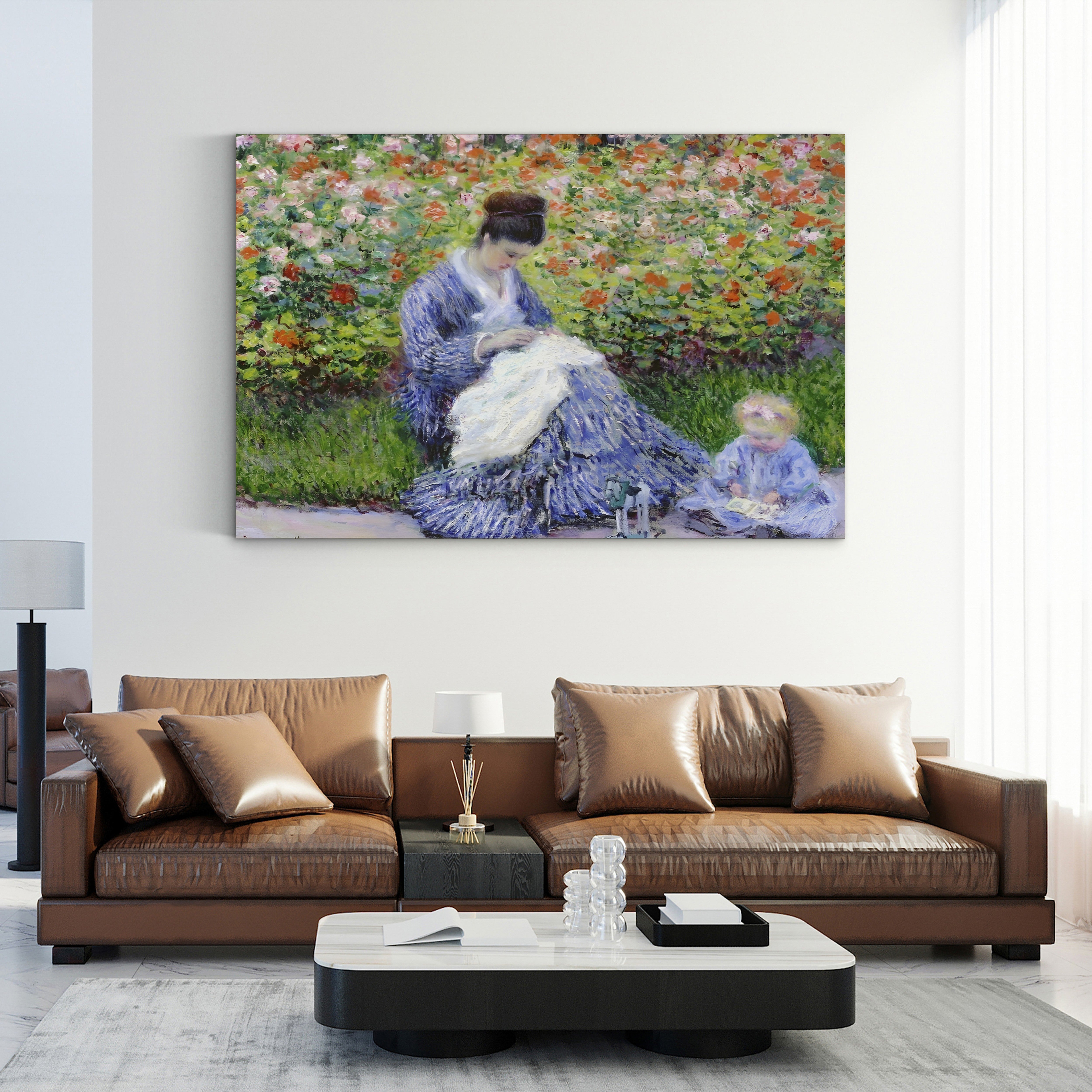 Camille Monet and a Child in the Artist's Garden at Argenteuil – Claude Monet Wall Art | Impressionist Garden Figure Canvas Print
