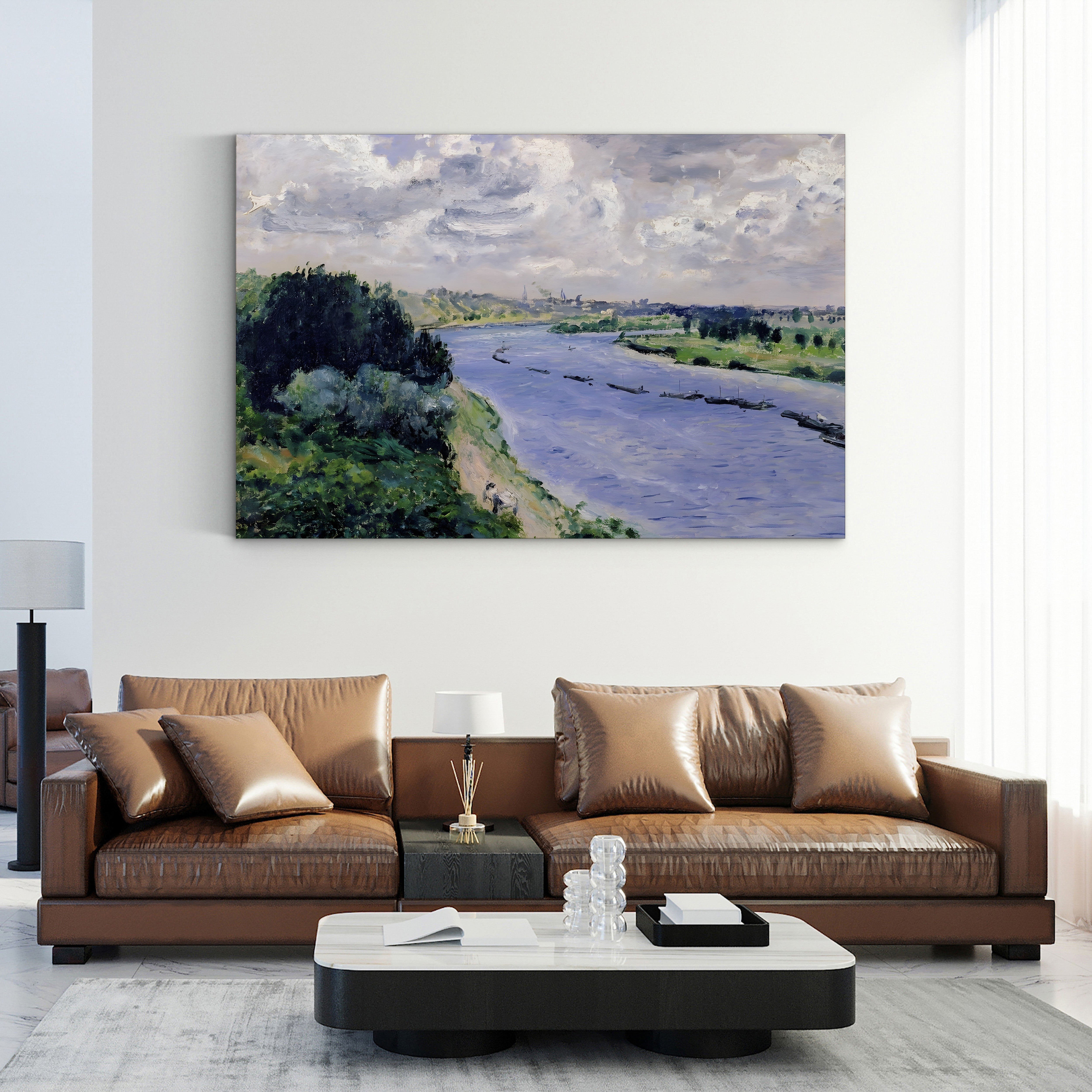 Barges on the Seine, c. 1869 – Pierre-Auguste Renoir Wall Art | Impressionist River Canvas Print