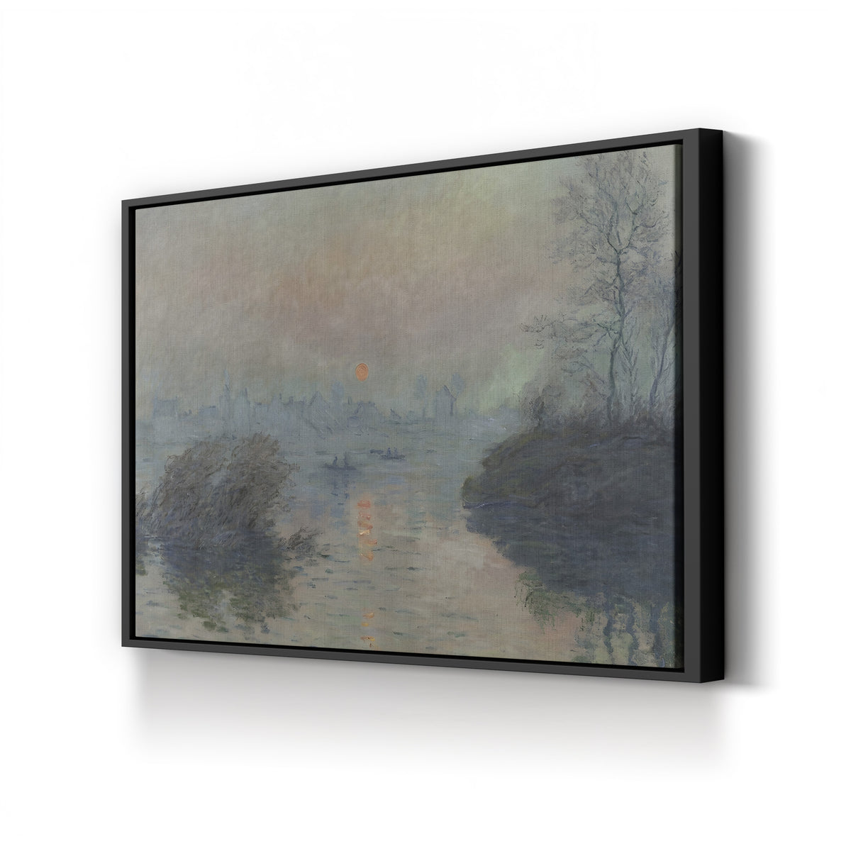 Sunset on the Seine at Lavacourt, c. 1880 by Claude Monet canvas print in black frame