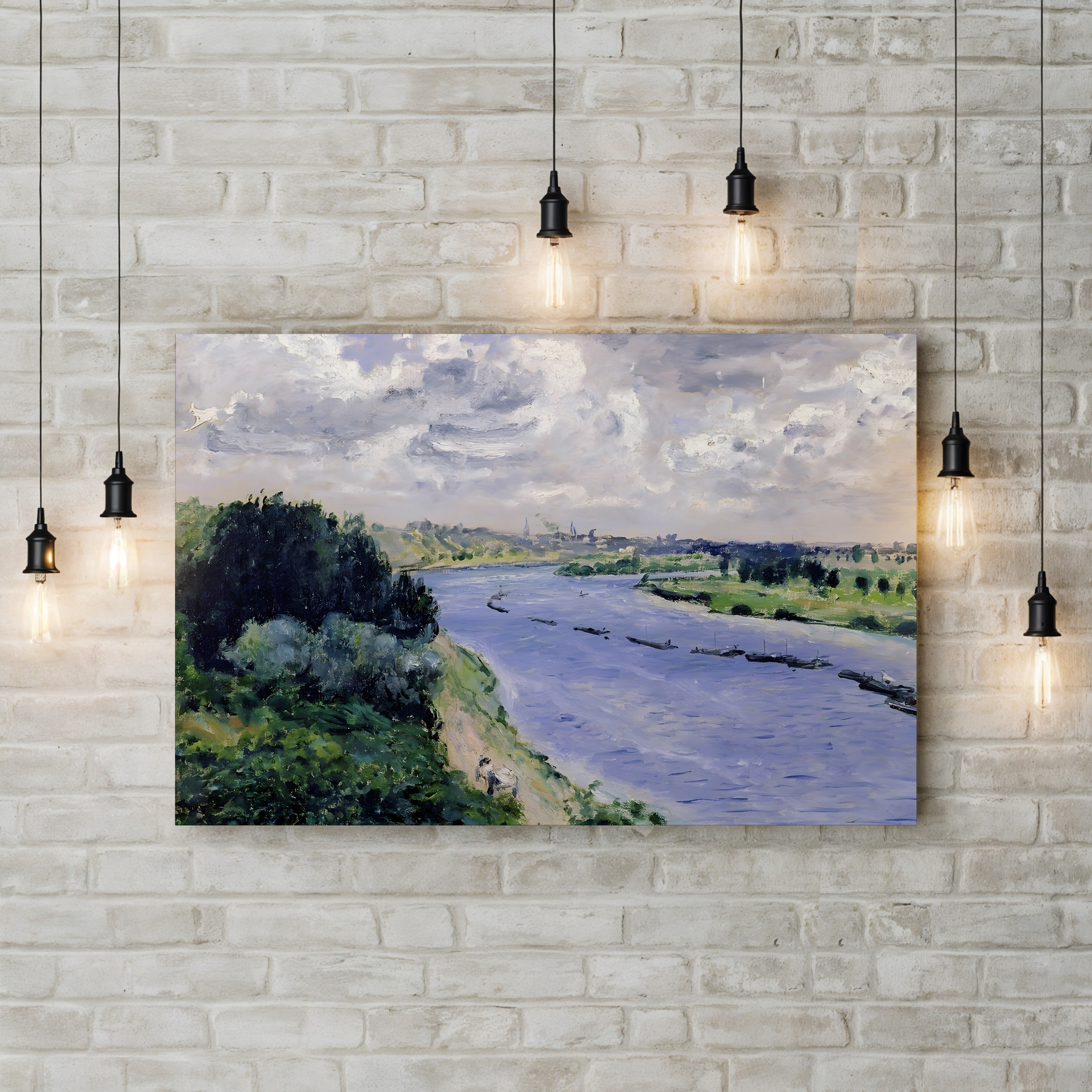 Barges on the Seine, c. 1869 – Pierre-Auguste Renoir Wall Art | Impressionist River Canvas Print
