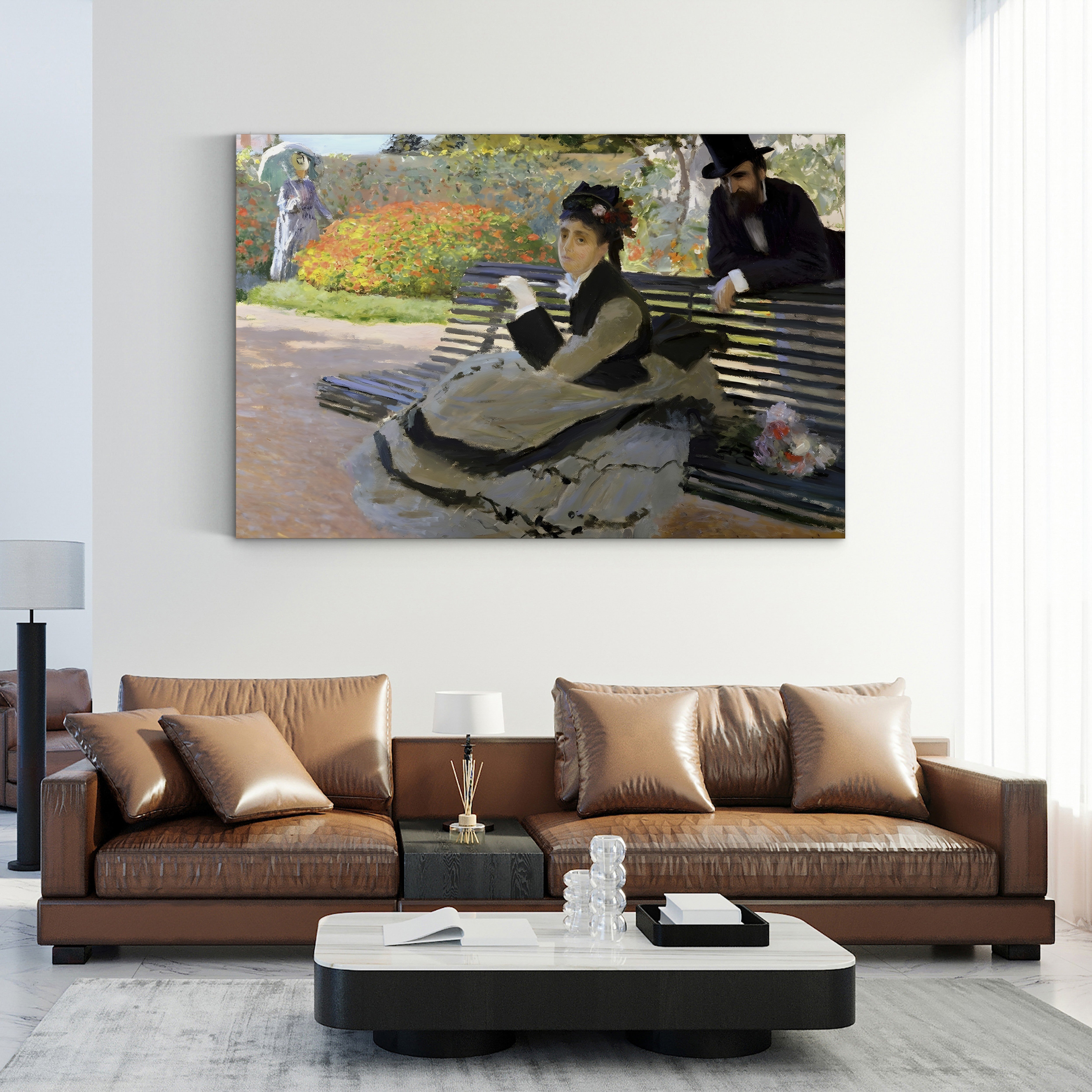 Camille Monet on a Garden Bench – Claude Monet Wall Art | Impressionist Garden Figure Canvas Print