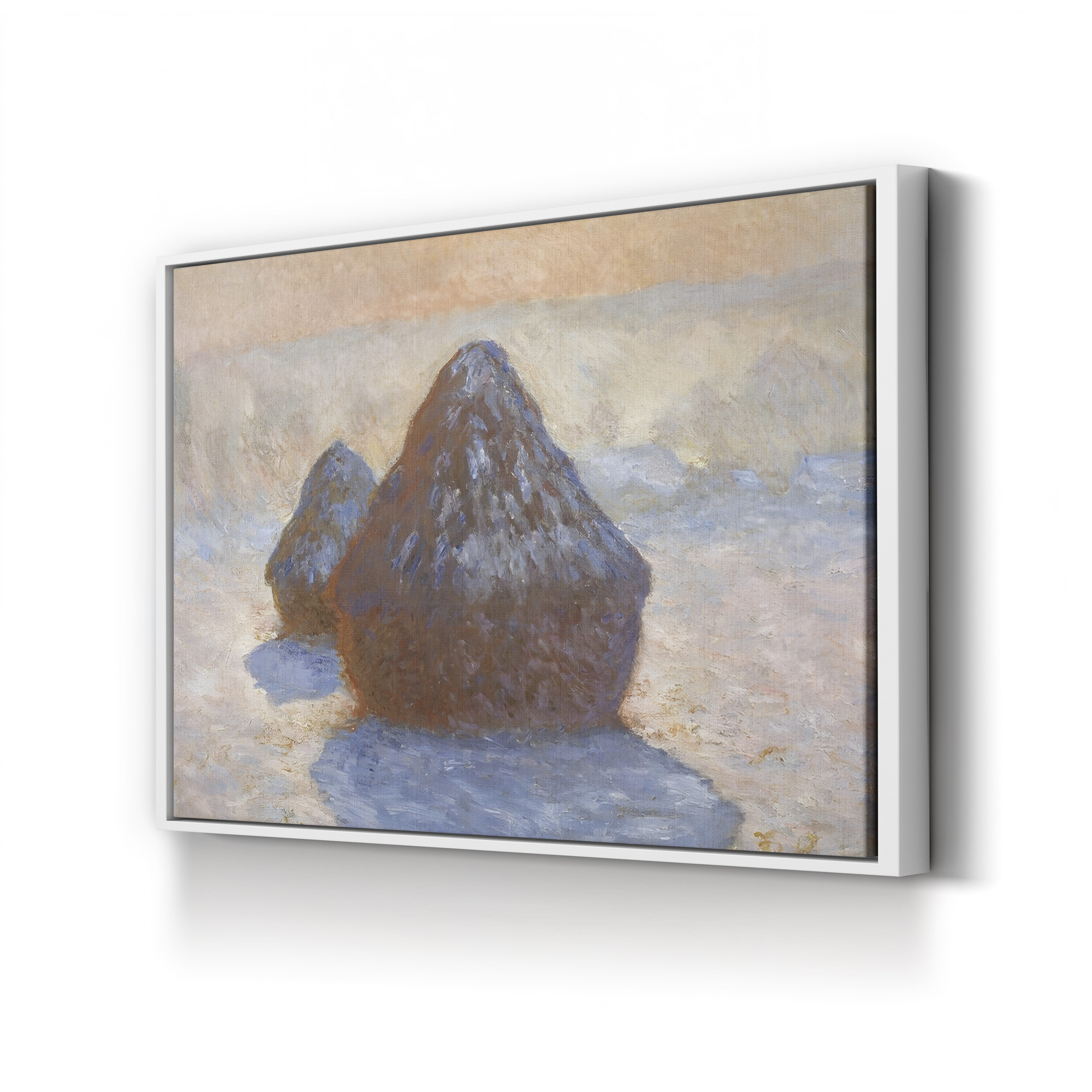 Haystacks, Snow Effect – Claude Monet Wall Art | Impressionist Winter Landscape Canvas Print