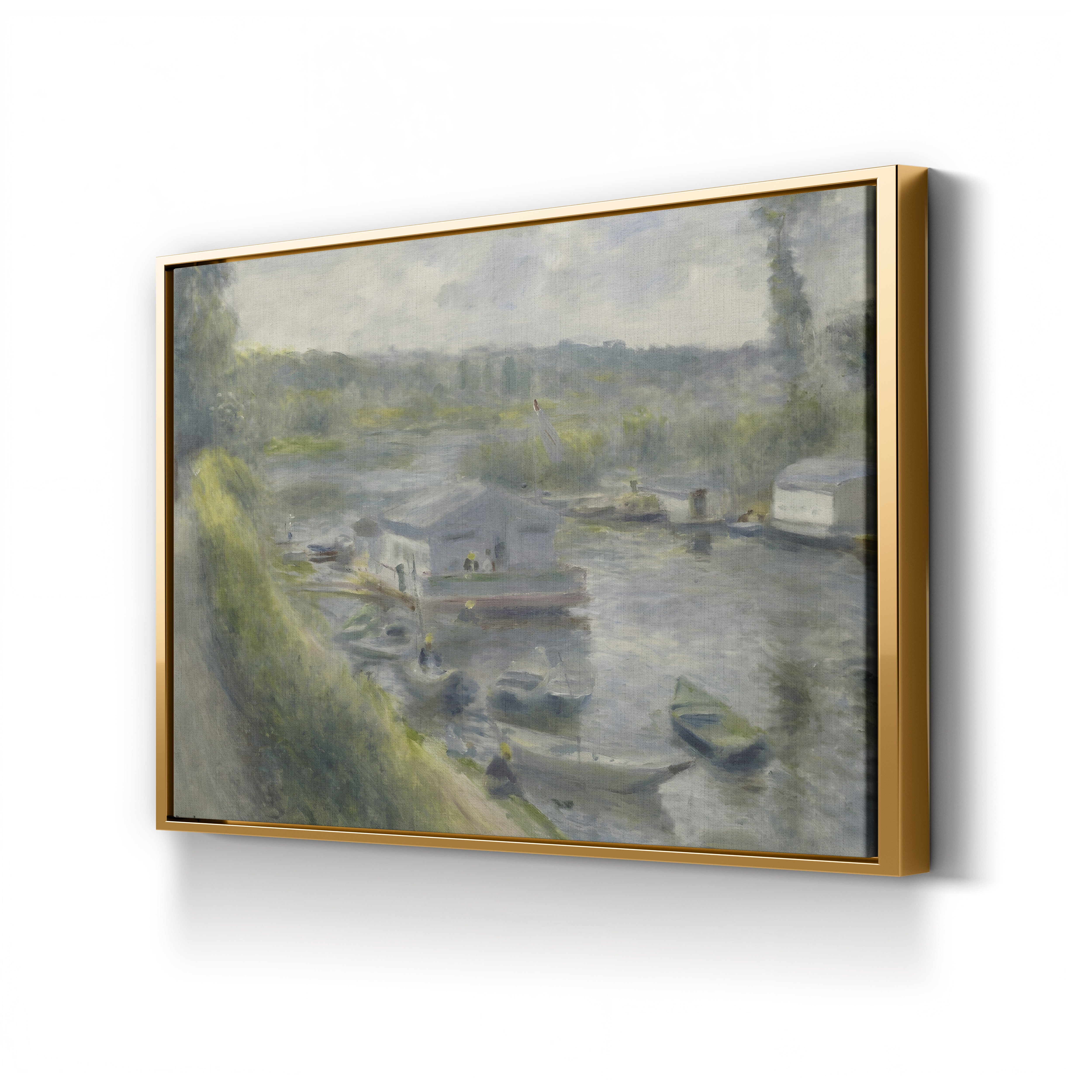 Wash-House Boat at Bas-Meudon, 1874 – Pierre-Auguste Renoir Wall Art | Impressionist Riverscape Canvas Print