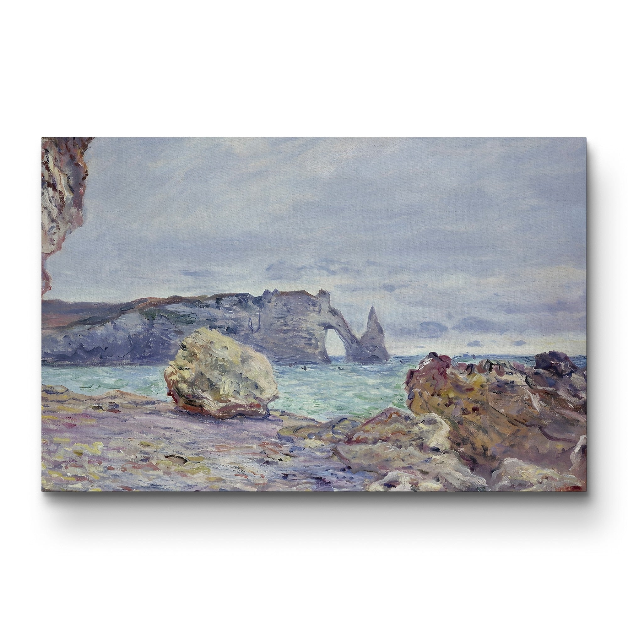 Étretat, the Beach and the Porte d'Aval, 1884 – Claude Monet Wall Art | Iconic Impressionist Normandy Cliff Canvas Print