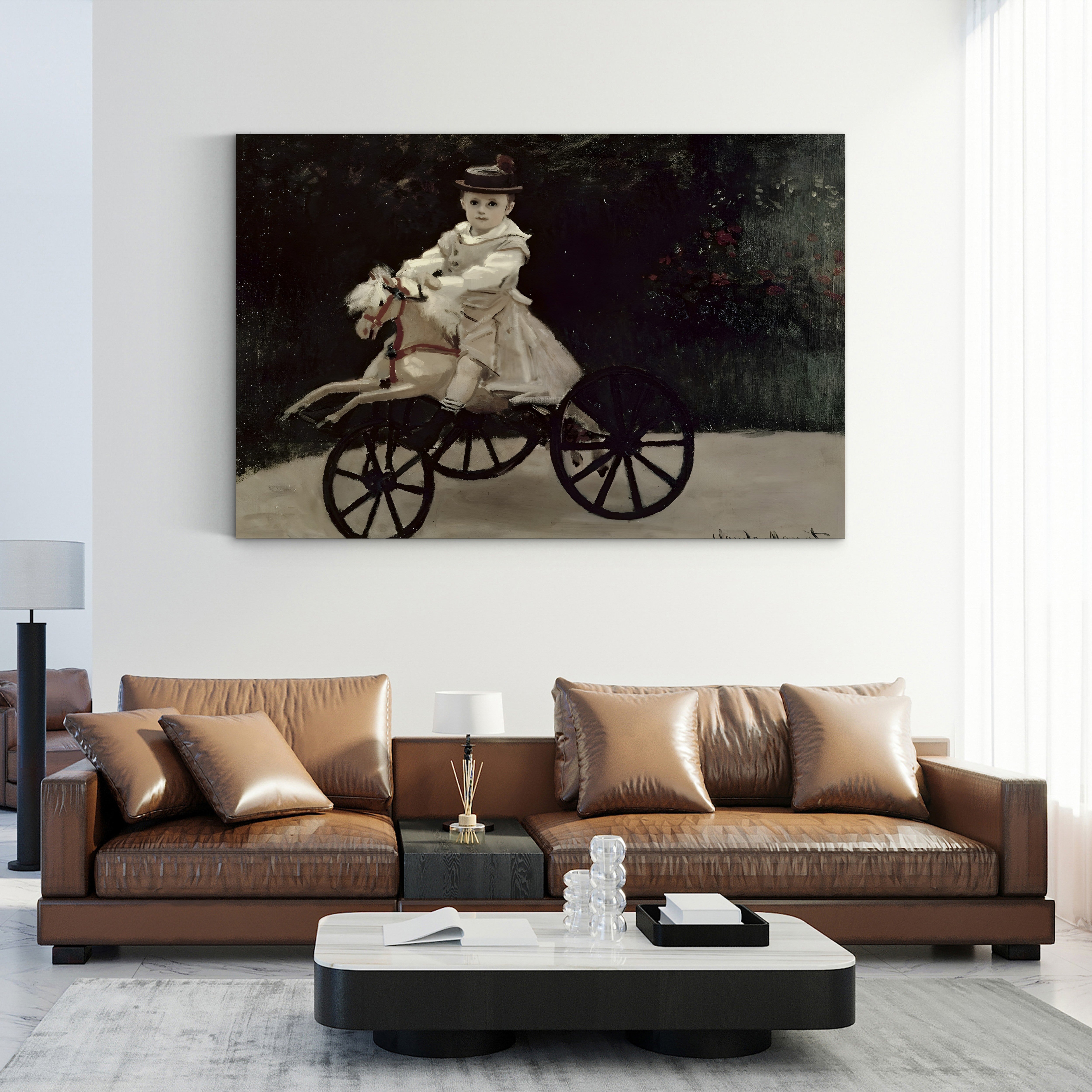 Jean Monet on His Hobby Horse, 1872 – Claude Monet Wall Art | Impressionist Childhood Scene Canvas Print