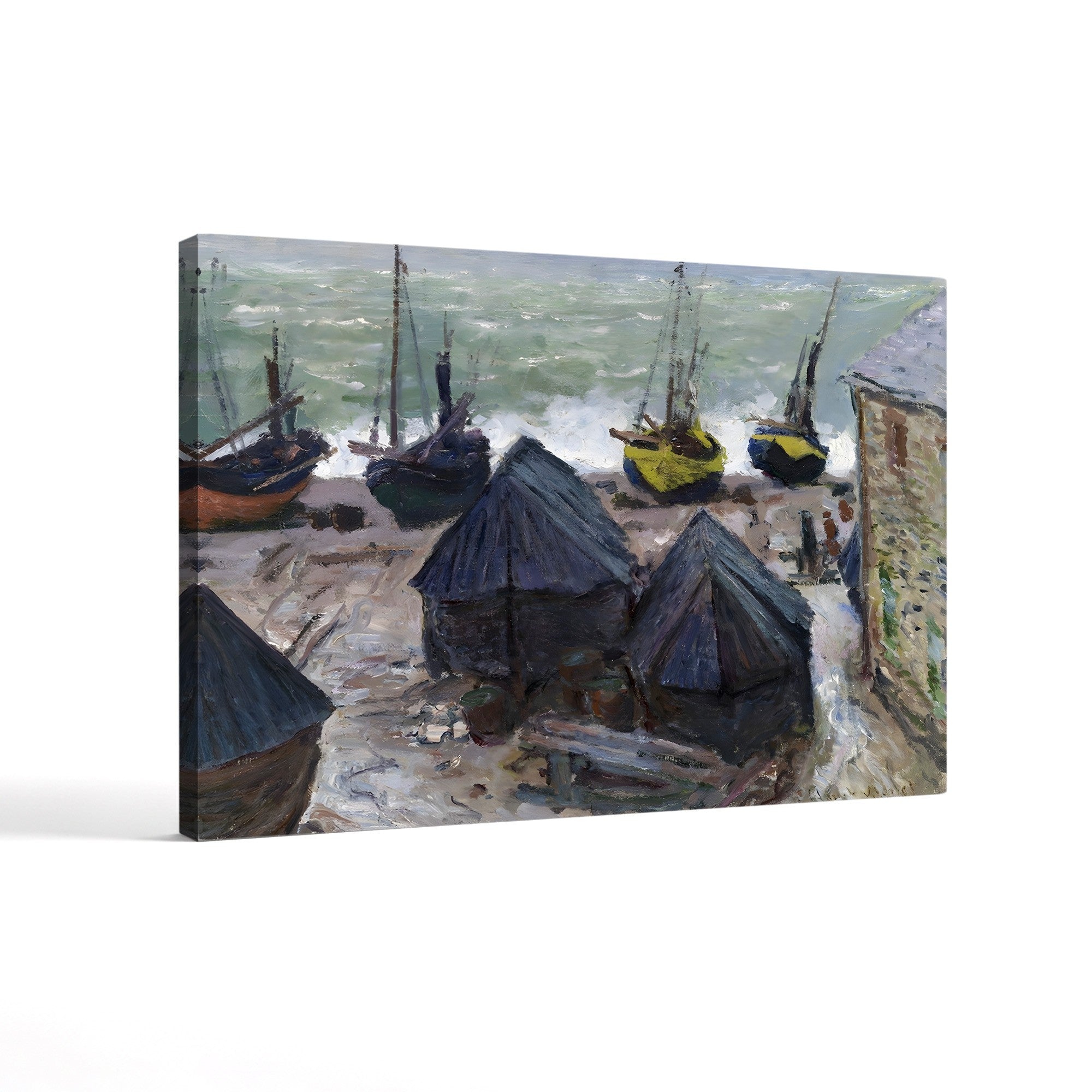 Boats on the Beach at Étretat, 1885 – Claude Monet Wall Art | Impressionist Normandy Coastal Canvas Print