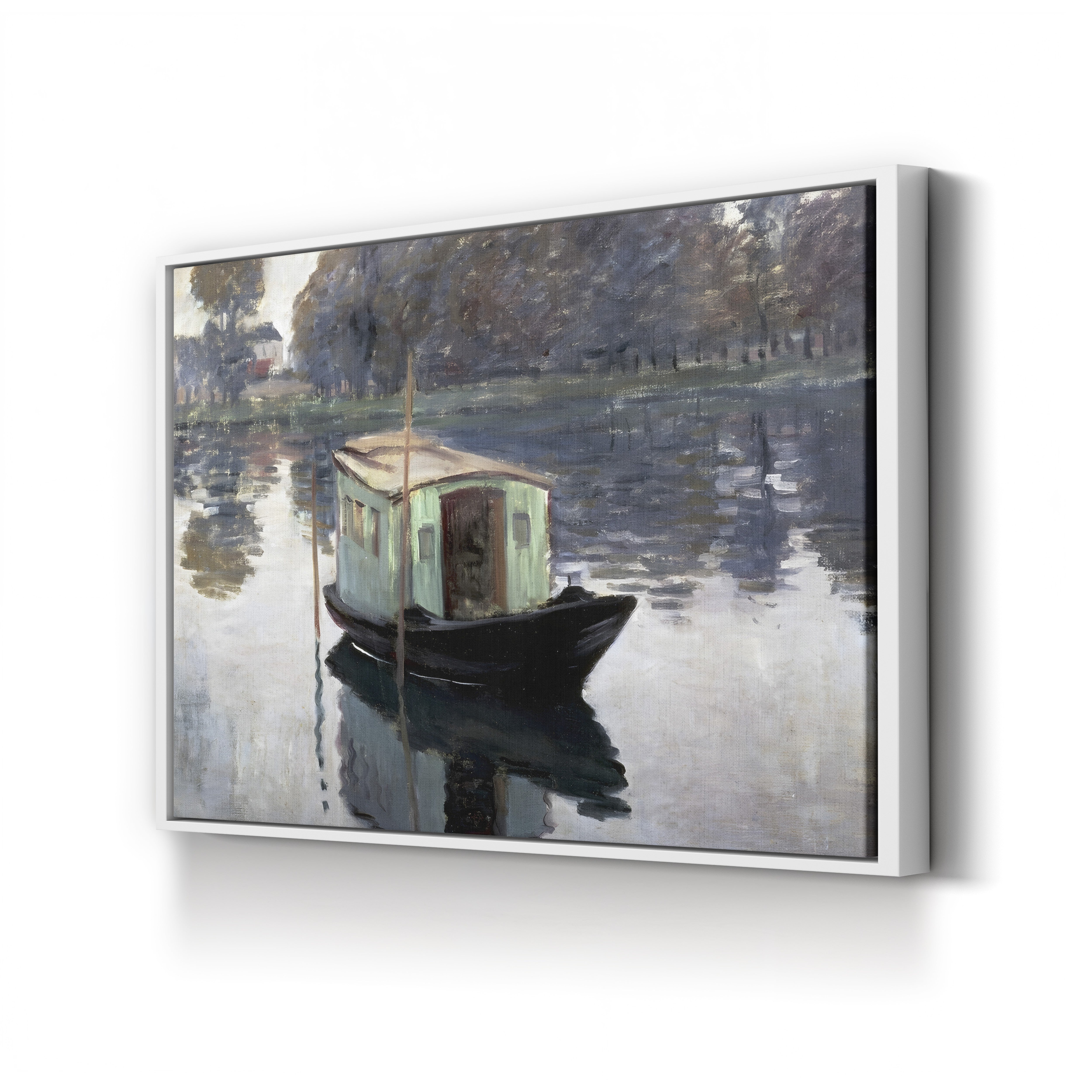 The Studio Boat, 1874 – Claude Monet Wall Art | Impressionist Floating Studio Canvas Print