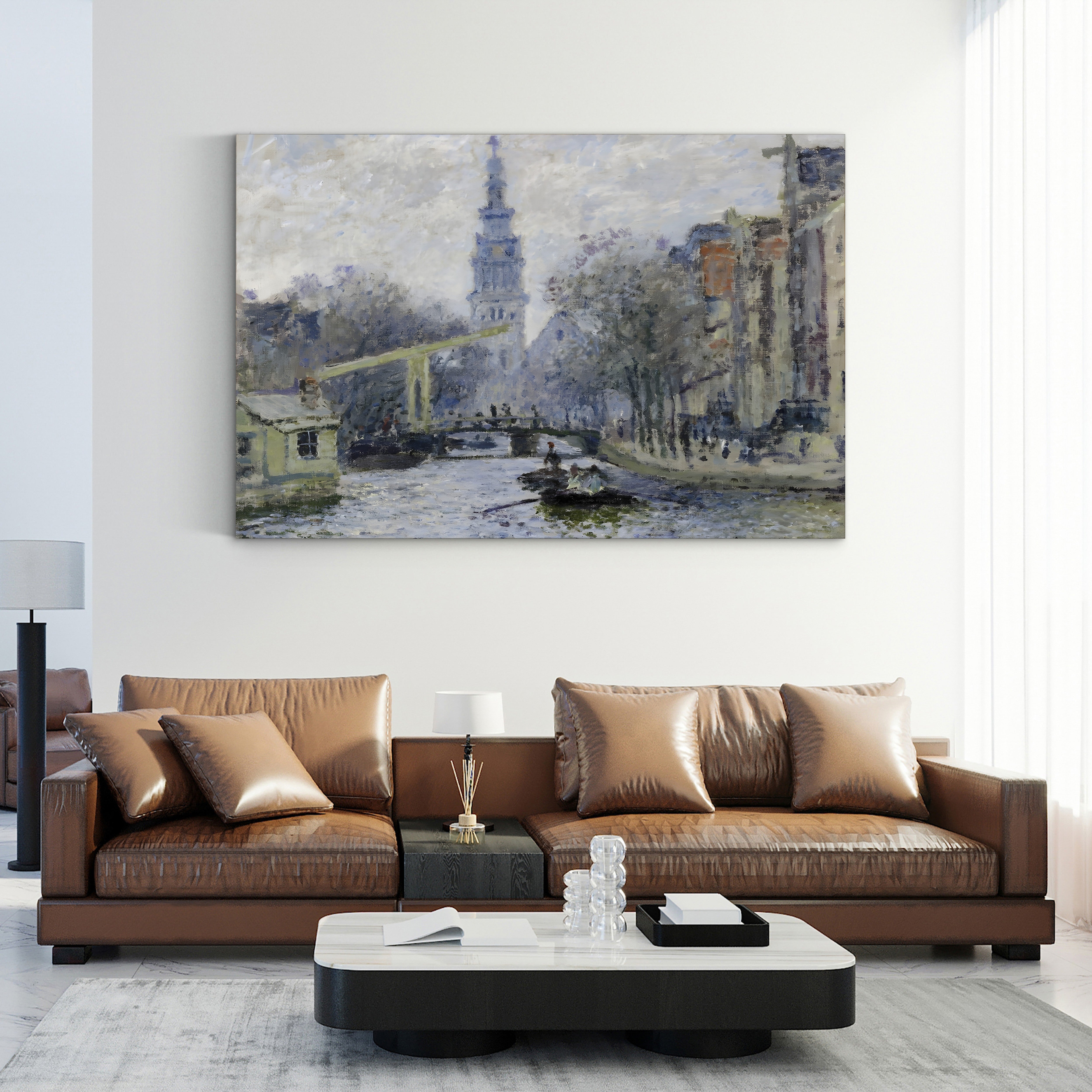 Canal à Amsterdam, 1874 – Claude Monet Wall Art | Early Impressionist Dutch Canalside Canvas Print