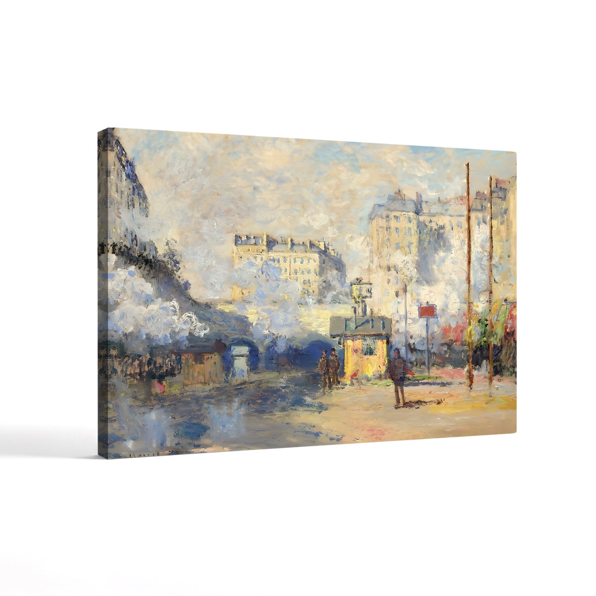 Exterior of Saint-Lazare Station, Sunlight Effect, 1877 – Claude Monet Wall Art | Impressionist Industrial Landscape Print