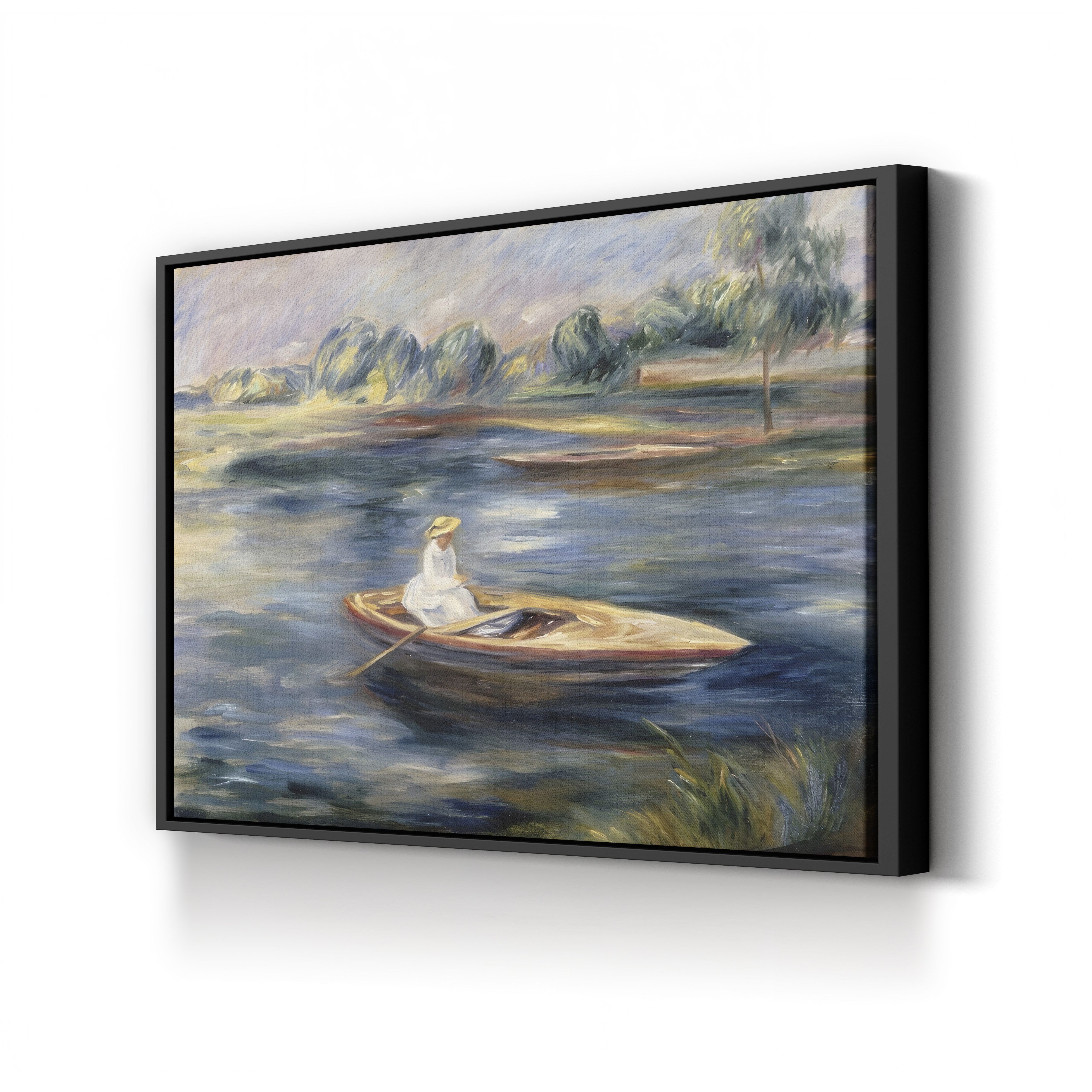 Young Woman Seated in a Rowboat – Pierre-Auguste Renoir Wall Art | Impressionist Boating Canvas Print