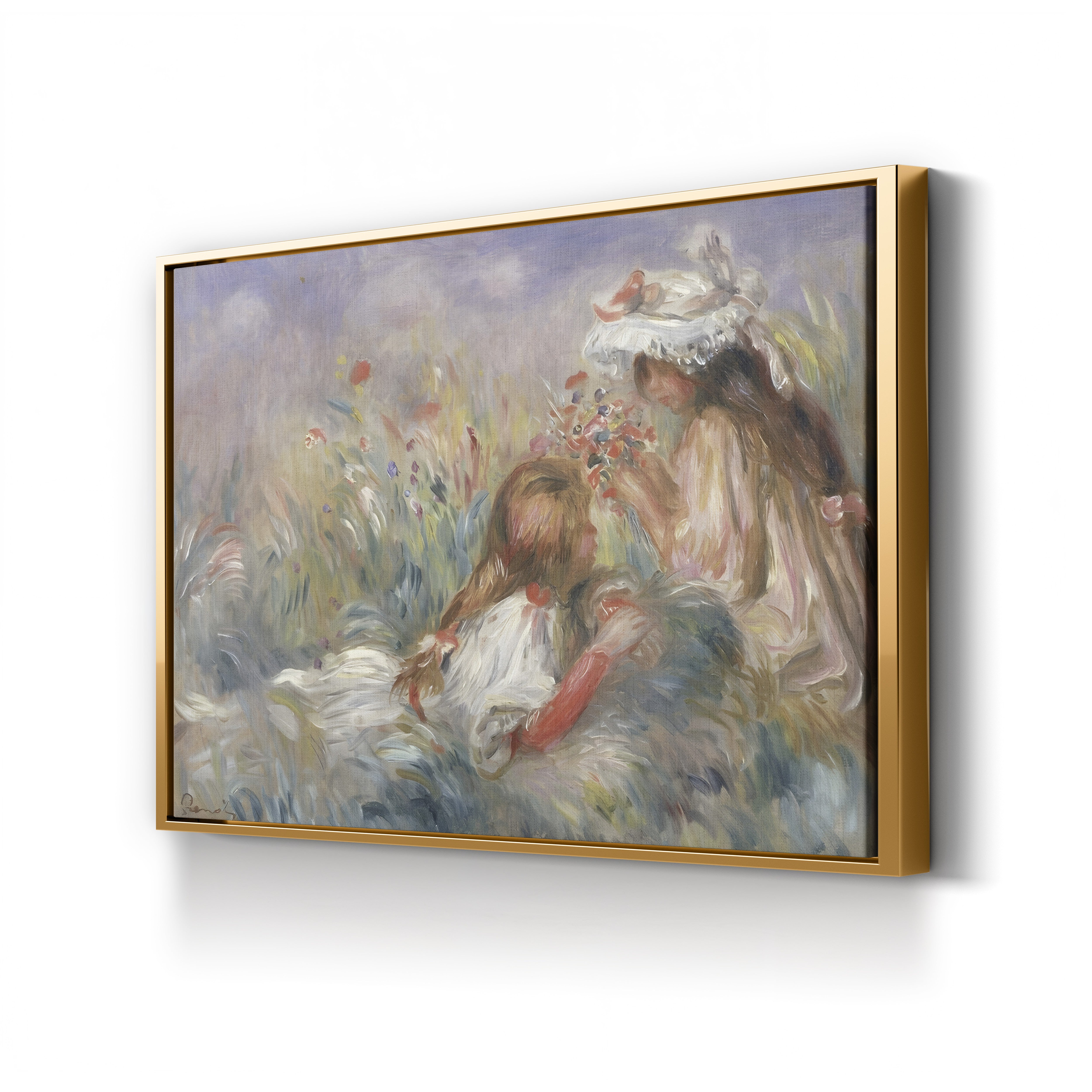 Two Children Seated Among Flowers, 1900 – Pierre-Auguste Renoir Wall Art | Impressionist Figural Canvas Print