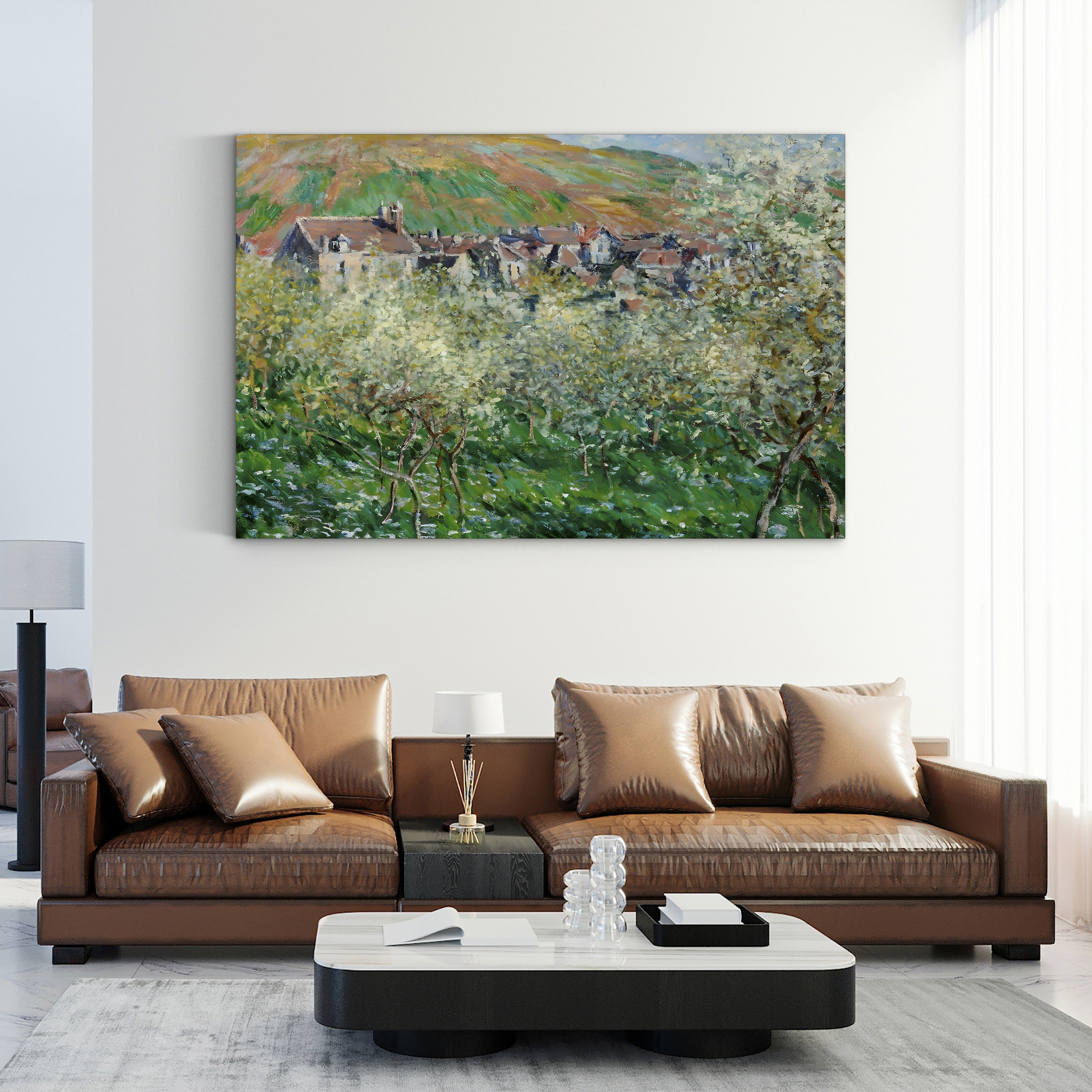 Flowering Plum Trees, 1879 – Claude Monet Wall Art | Impressionist Spring Blossom Canvas Print