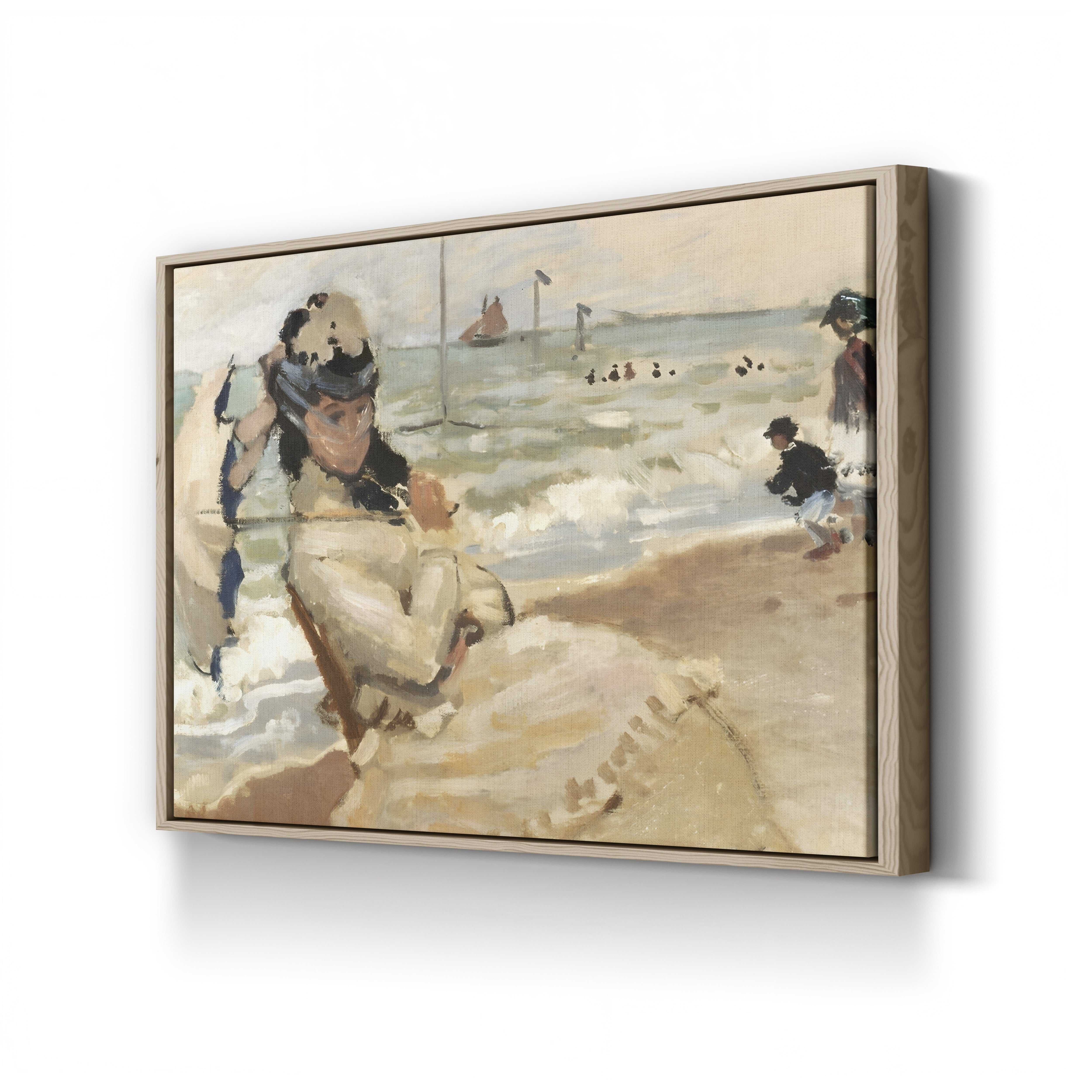 Camille on the Beach at Trouville – Claude Monet Wall Art | Early Impressionist Norman Beach Canvas Print