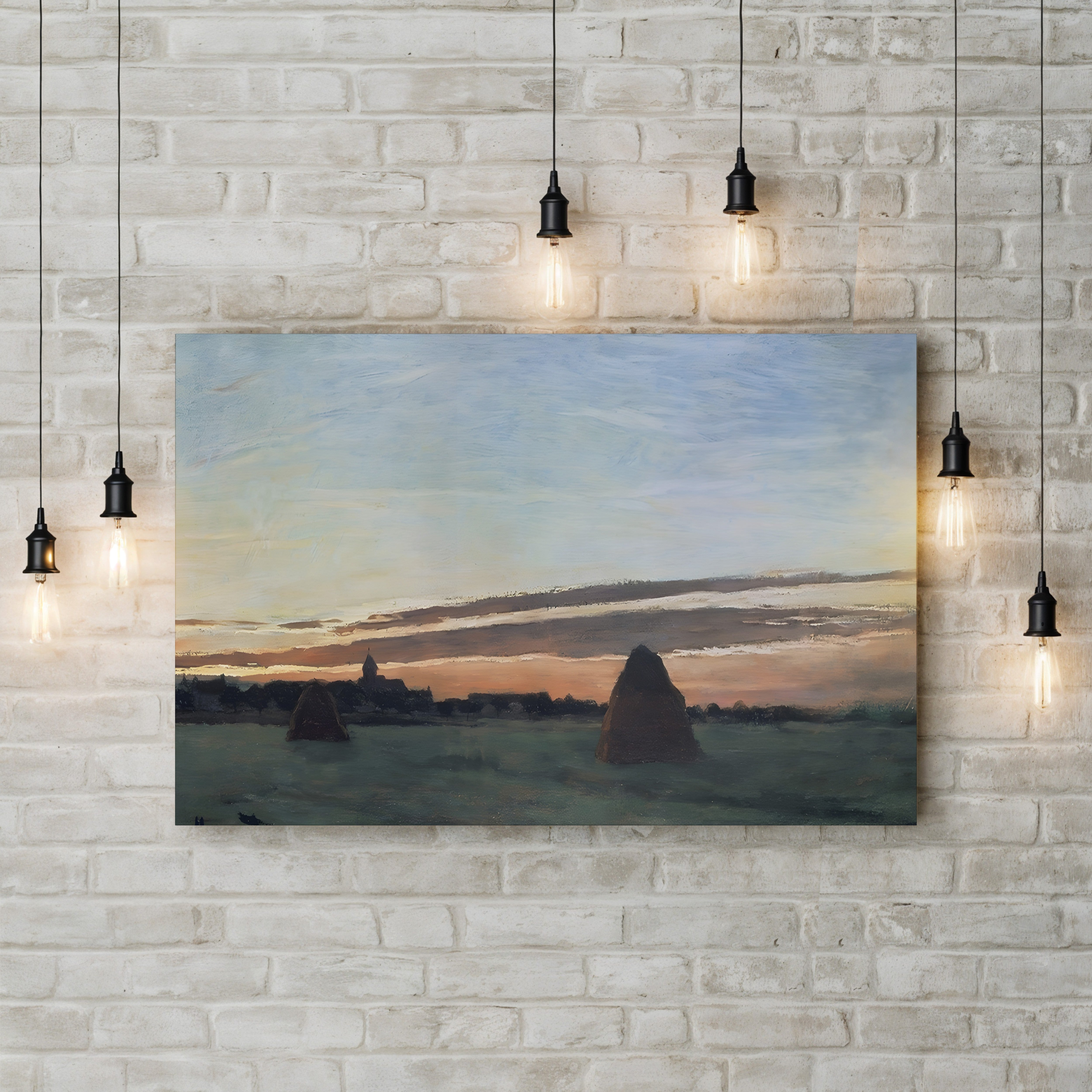 Haystacks at Chailly, 1865 – Claude Monet Wall Art | Early Impressionist Landscape Canvas Print