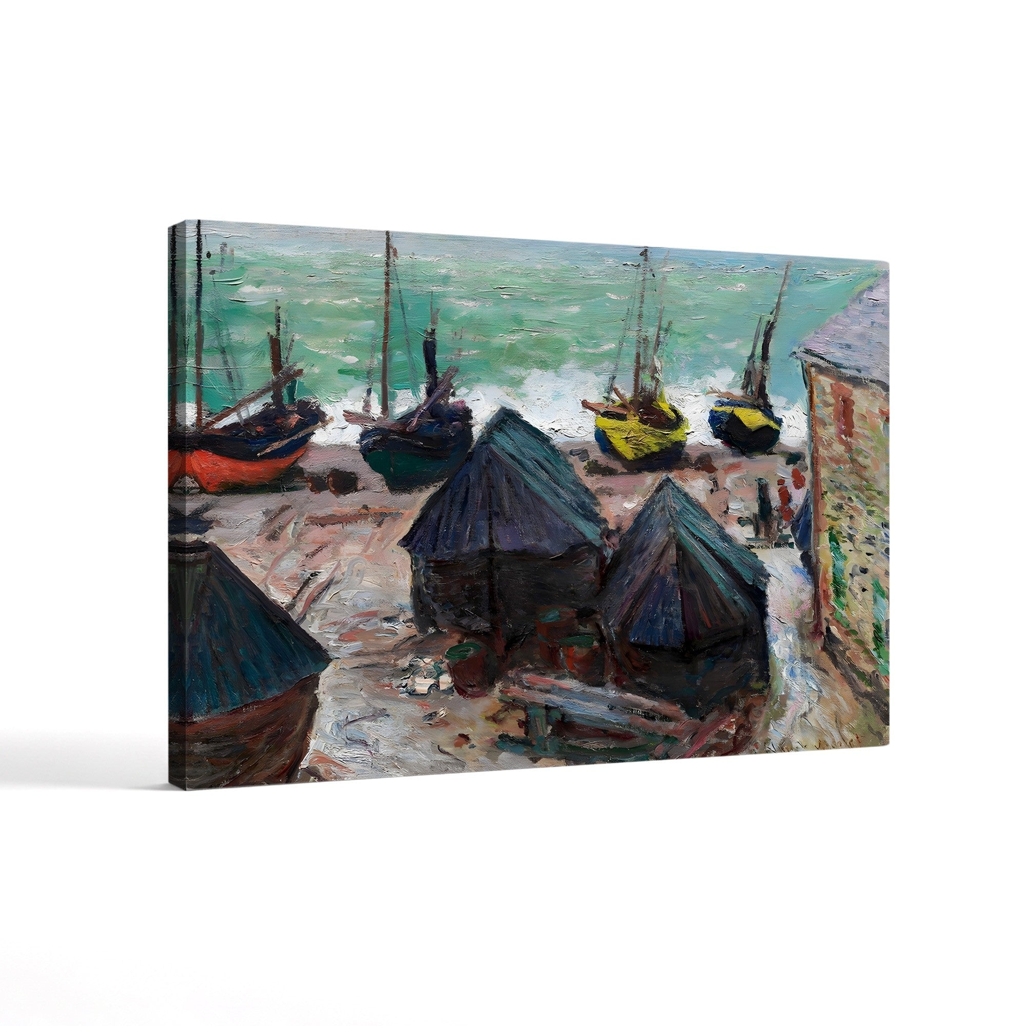 Boats on the Beach at Étretat – Claude Monet Wall Art | Impressionist Normandy Coastal Canvas Print