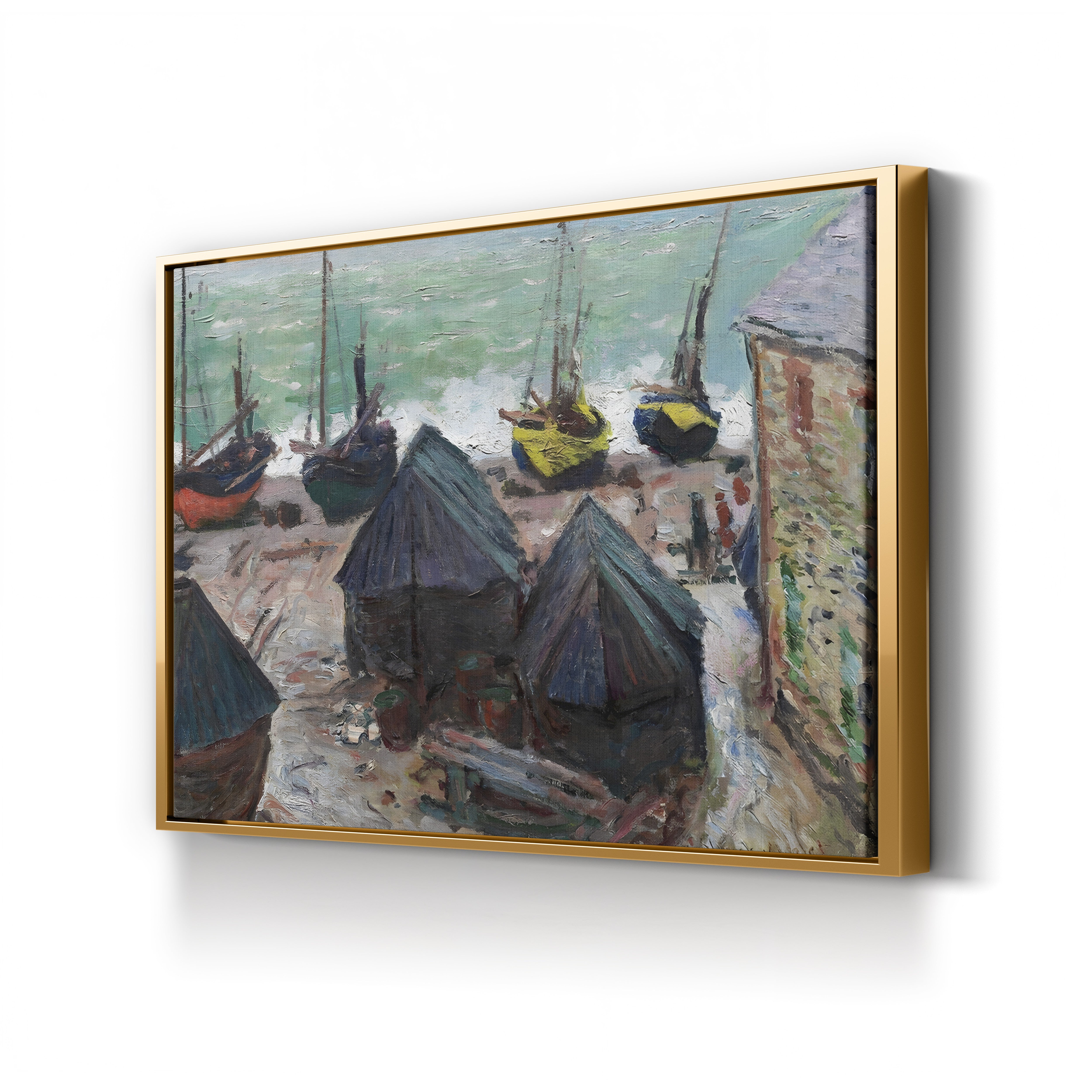 Boats on the Beach at Étretat – Claude Monet Wall Art | Impressionist Normandy Coastal Canvas Print