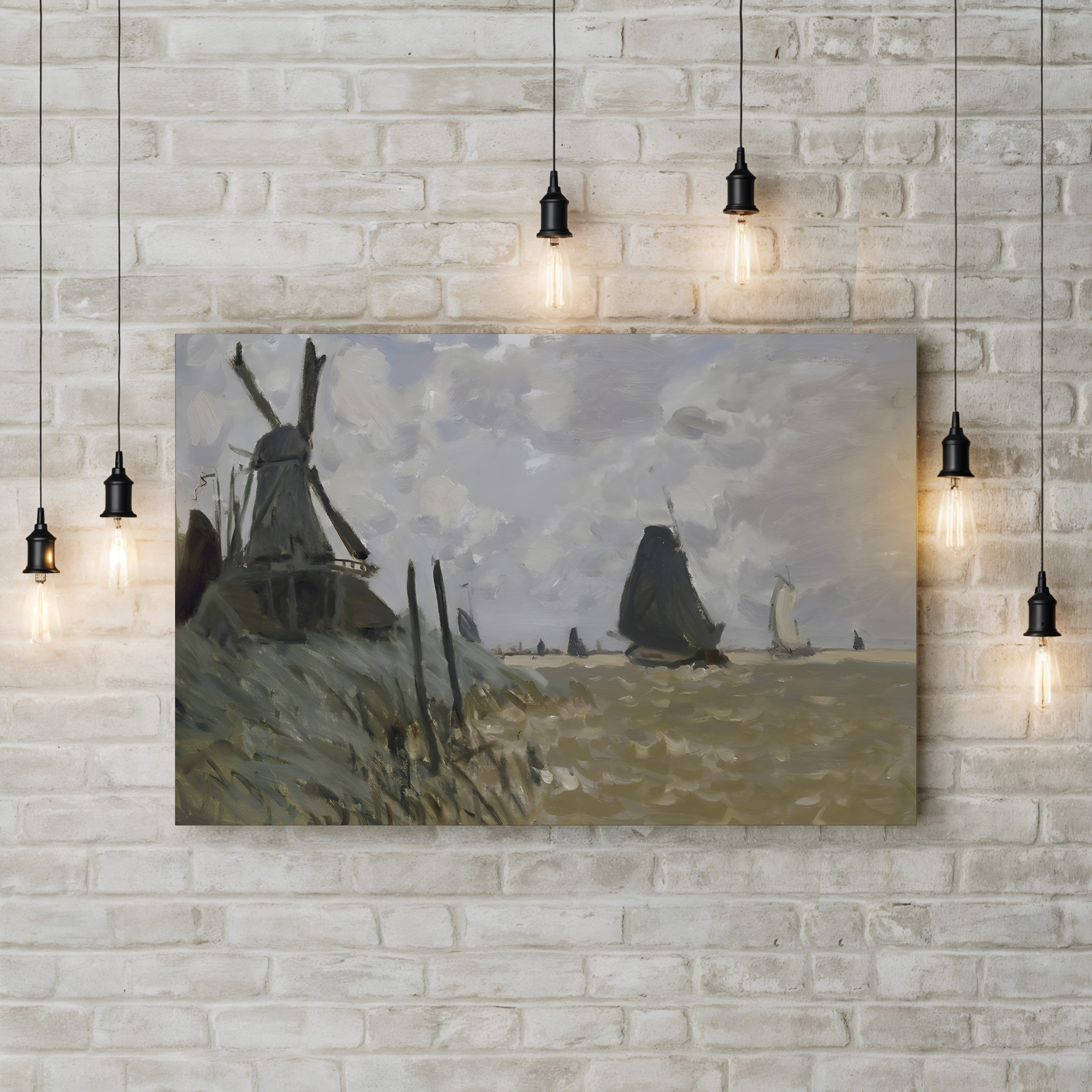 A Windmill near Zaandam – Claude Monet Wall Art | Early Impressionist Dutch Landscape Canvas Print