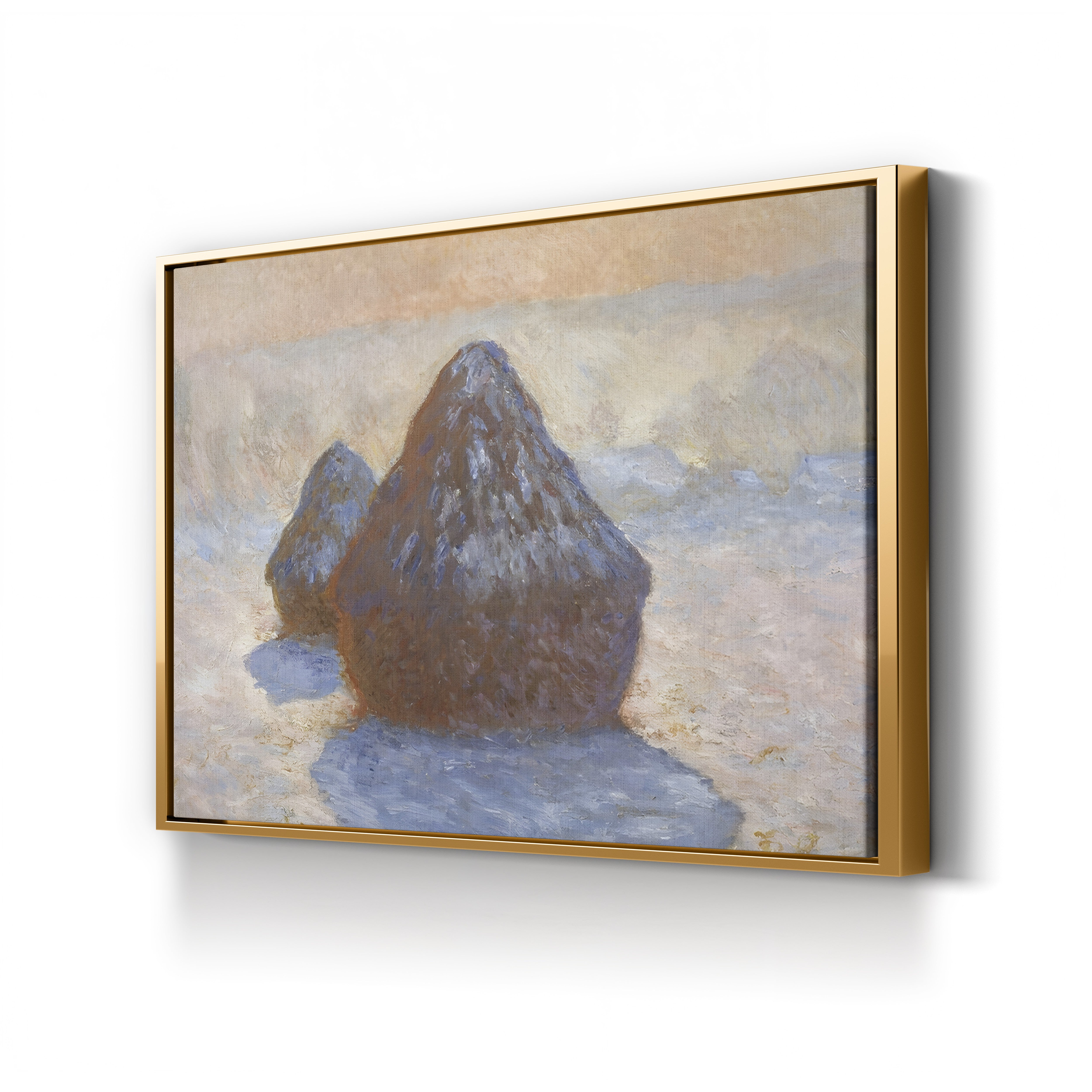 Haystacks, Snow Effect – Claude Monet Wall Art | Impressionist Winter Landscape Canvas Print