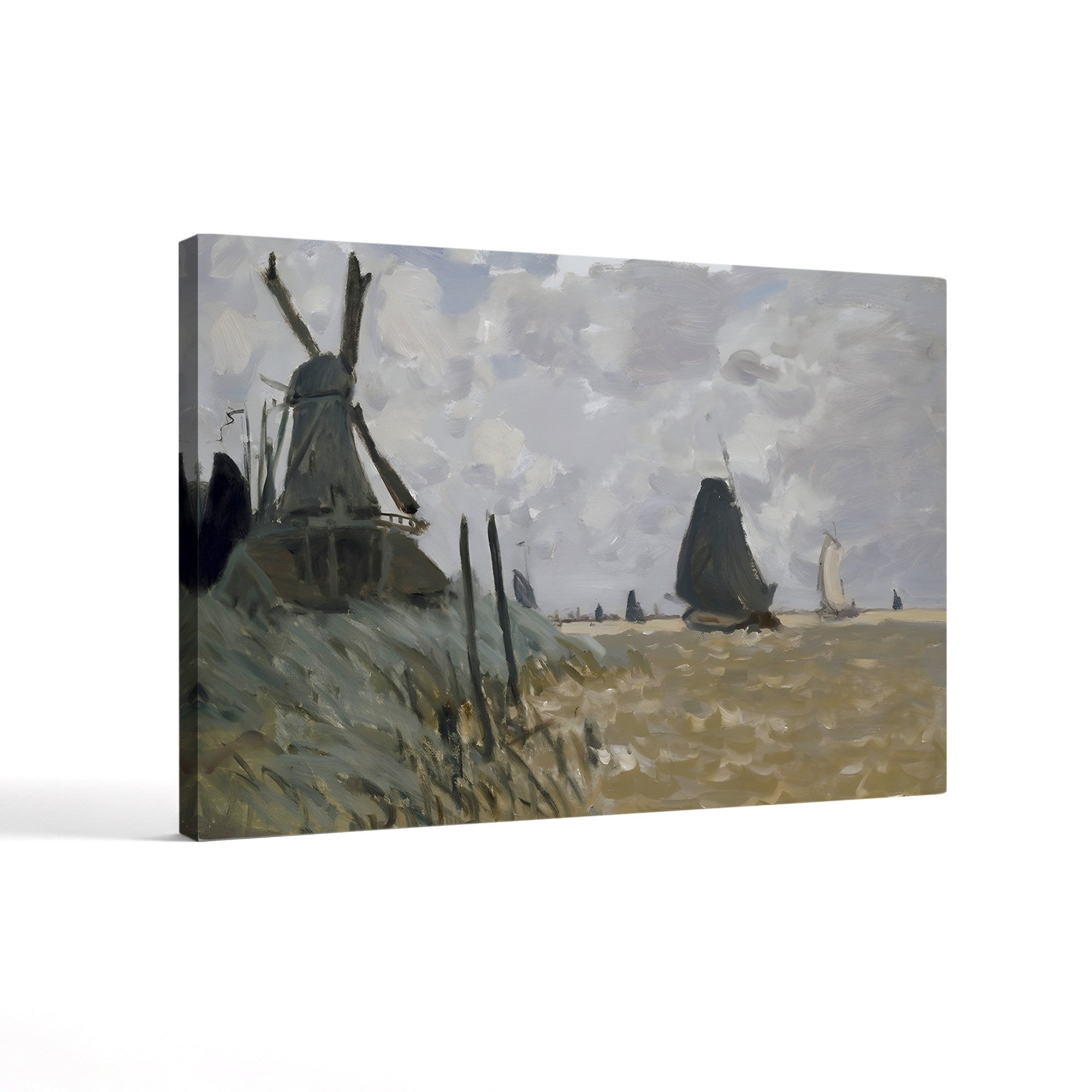 A Windmill near Zaandam – Claude Monet Wall Art | Early Impressionist Dutch Landscape Canvas Print