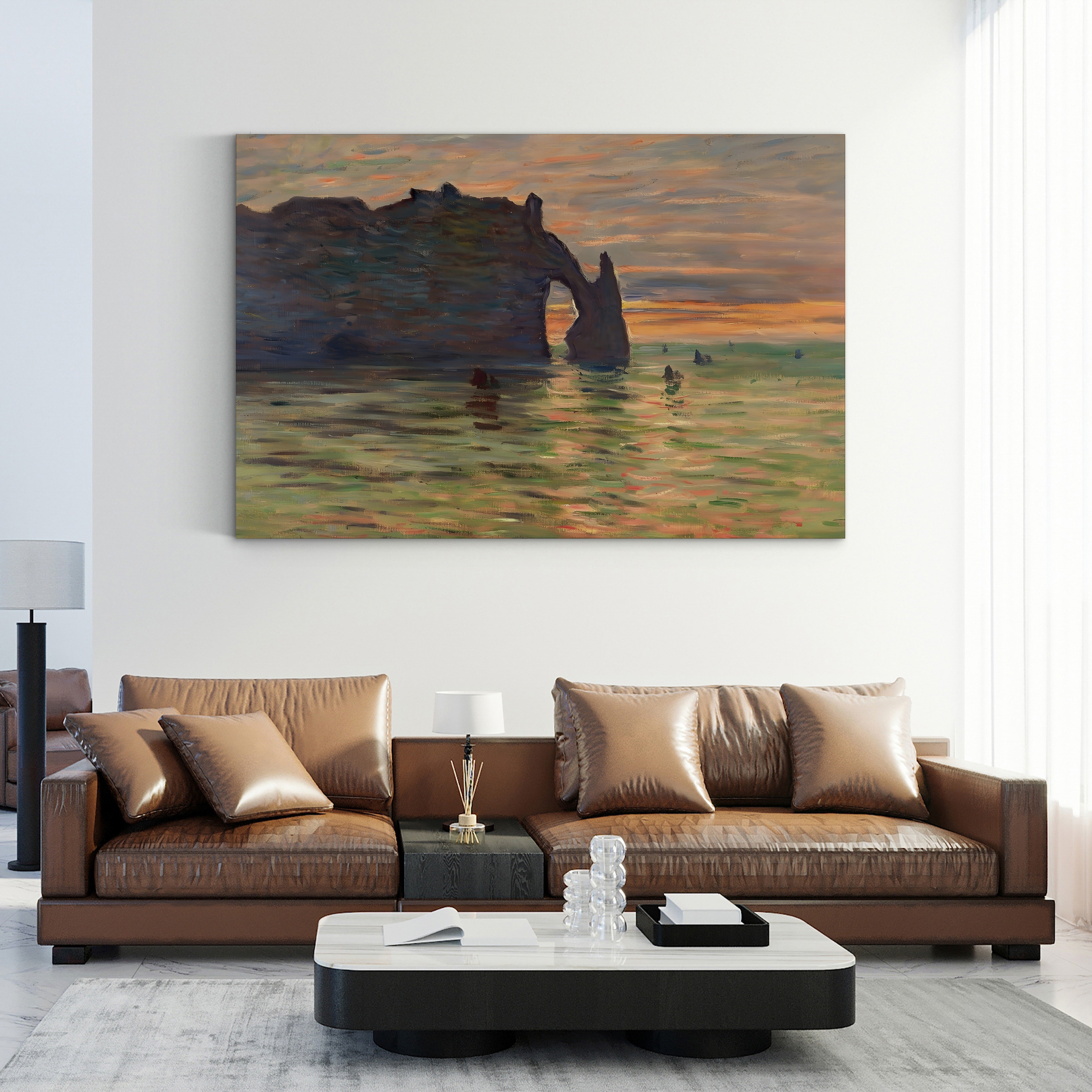 Coucher de Soleil à Étretat – Claude Monet Wall Art | Impressionist Normandy Sunset Canvas Print