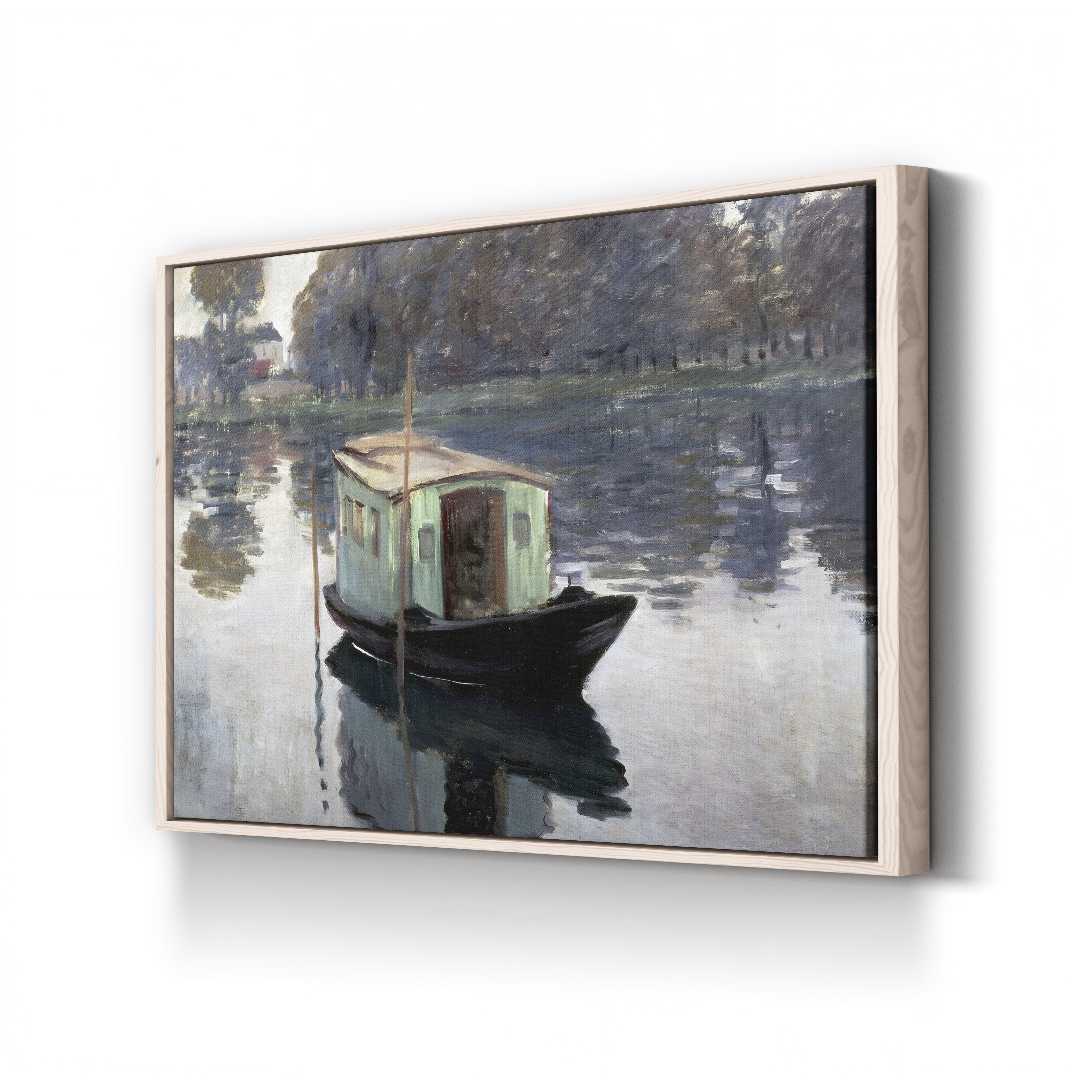 The Studio Boat, 1874 – Claude Monet Wall Art | Impressionist Floating Studio Canvas Print