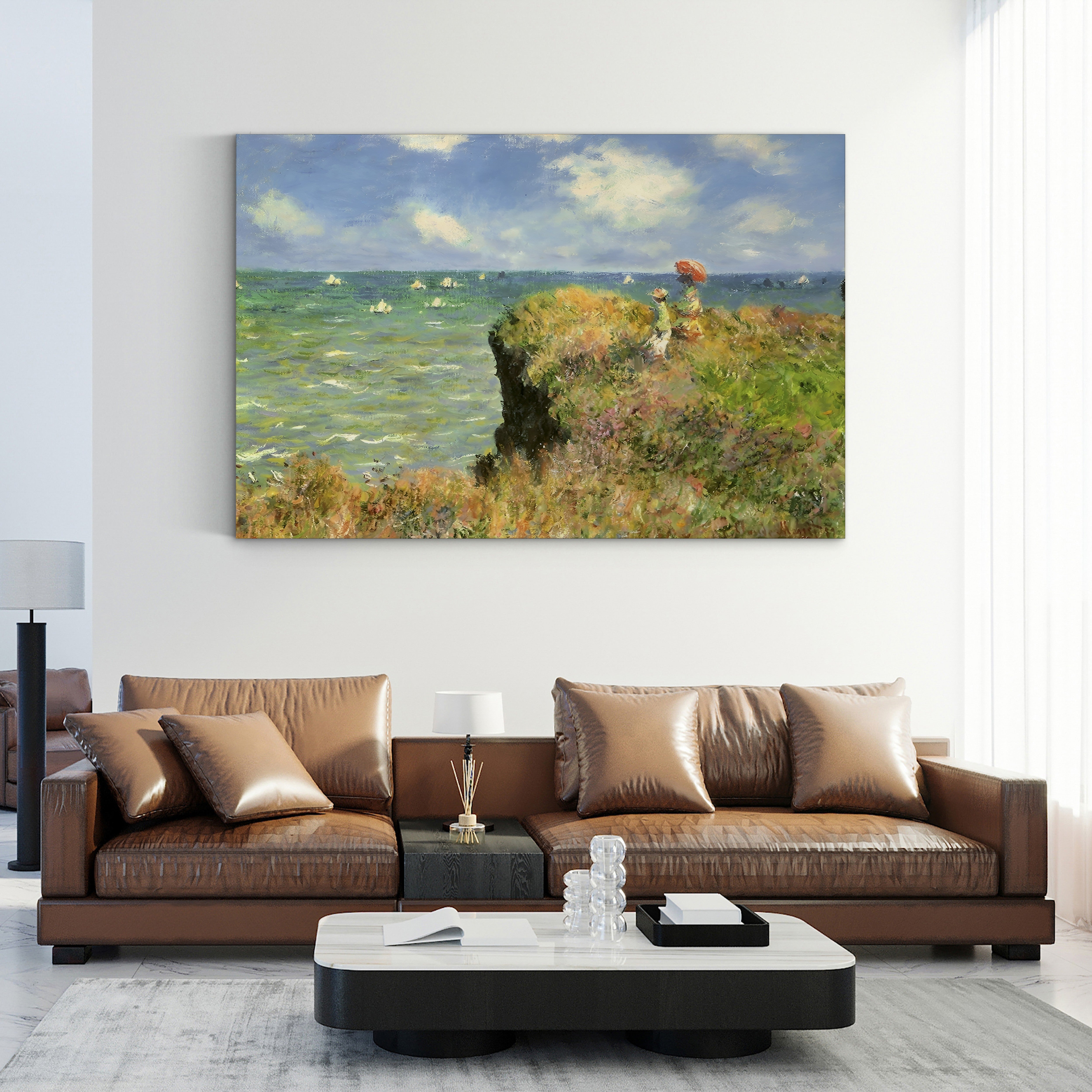 Cliff Walk at Pourville – Claude Monet Wall Art | Iconic Impressionist Coastal Figures Canvas Print