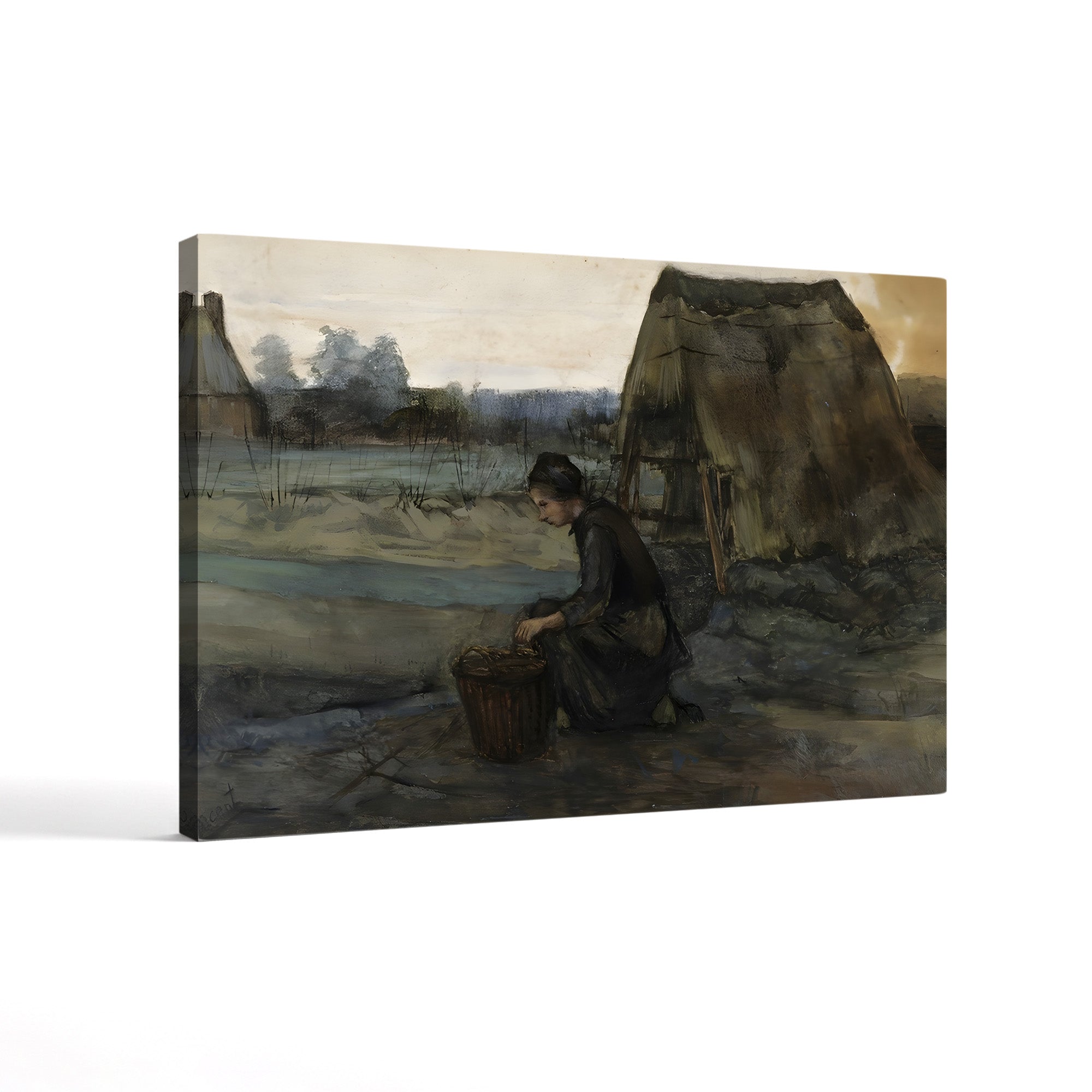 A Kneeling Peasant Woman in Front of a Hut by Vincent van Gogh gallery-wrapped canvas print