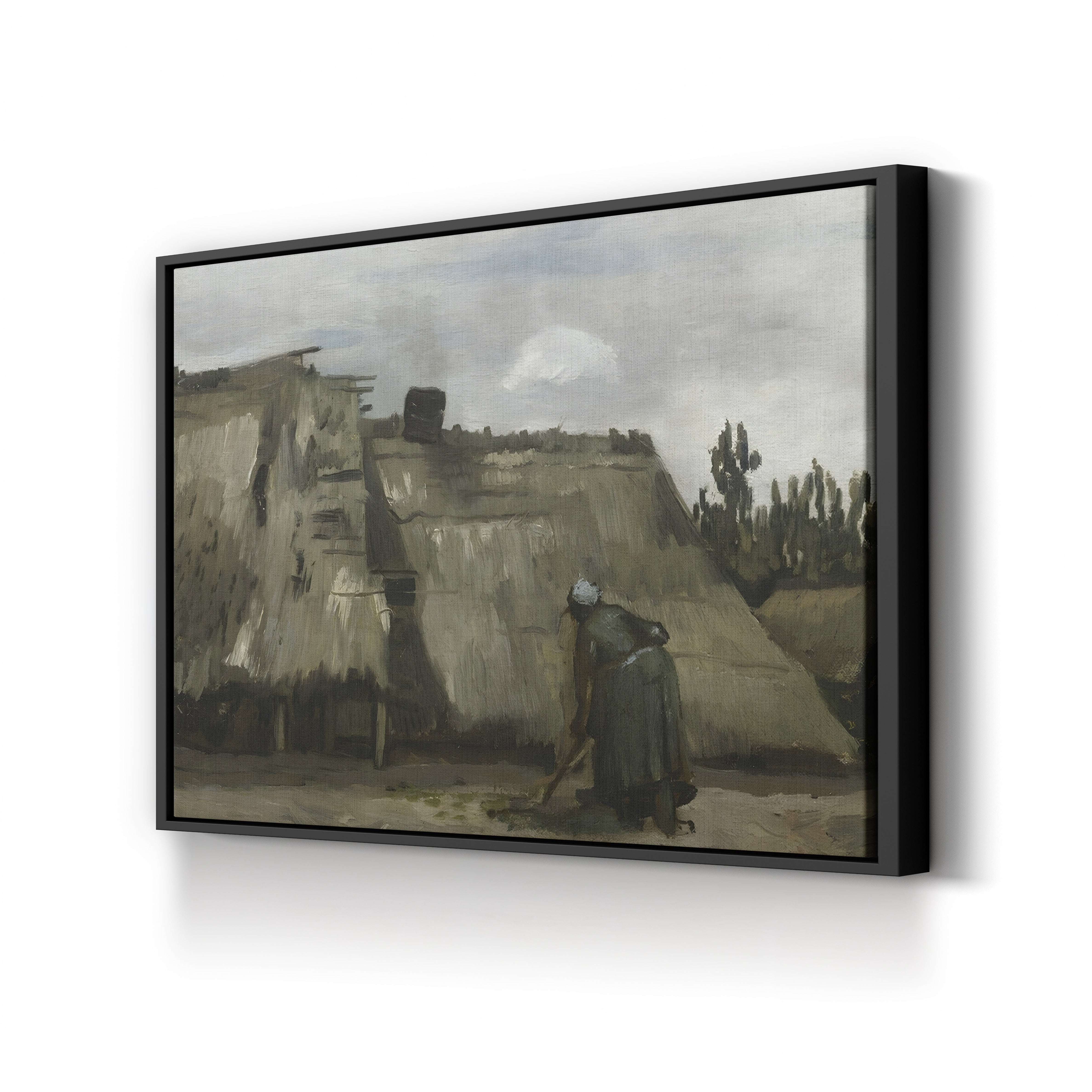 A Peasant Woman Digging in Front of Her Cottage by Vincent van Gogh canvas print in black frame