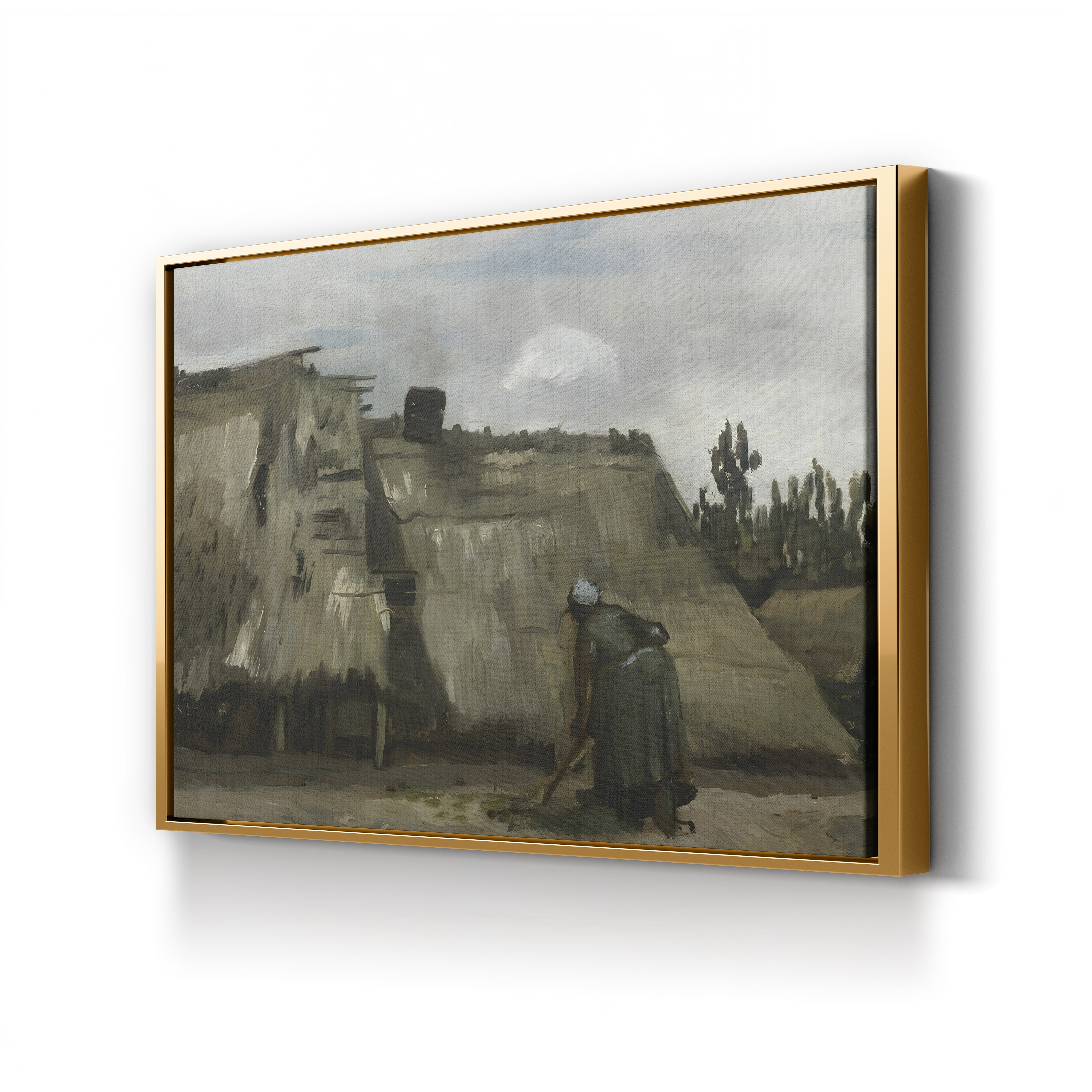 A Peasant Woman Digging in Front of Her Cottage by Vincent van Gogh canvas print in gold frame