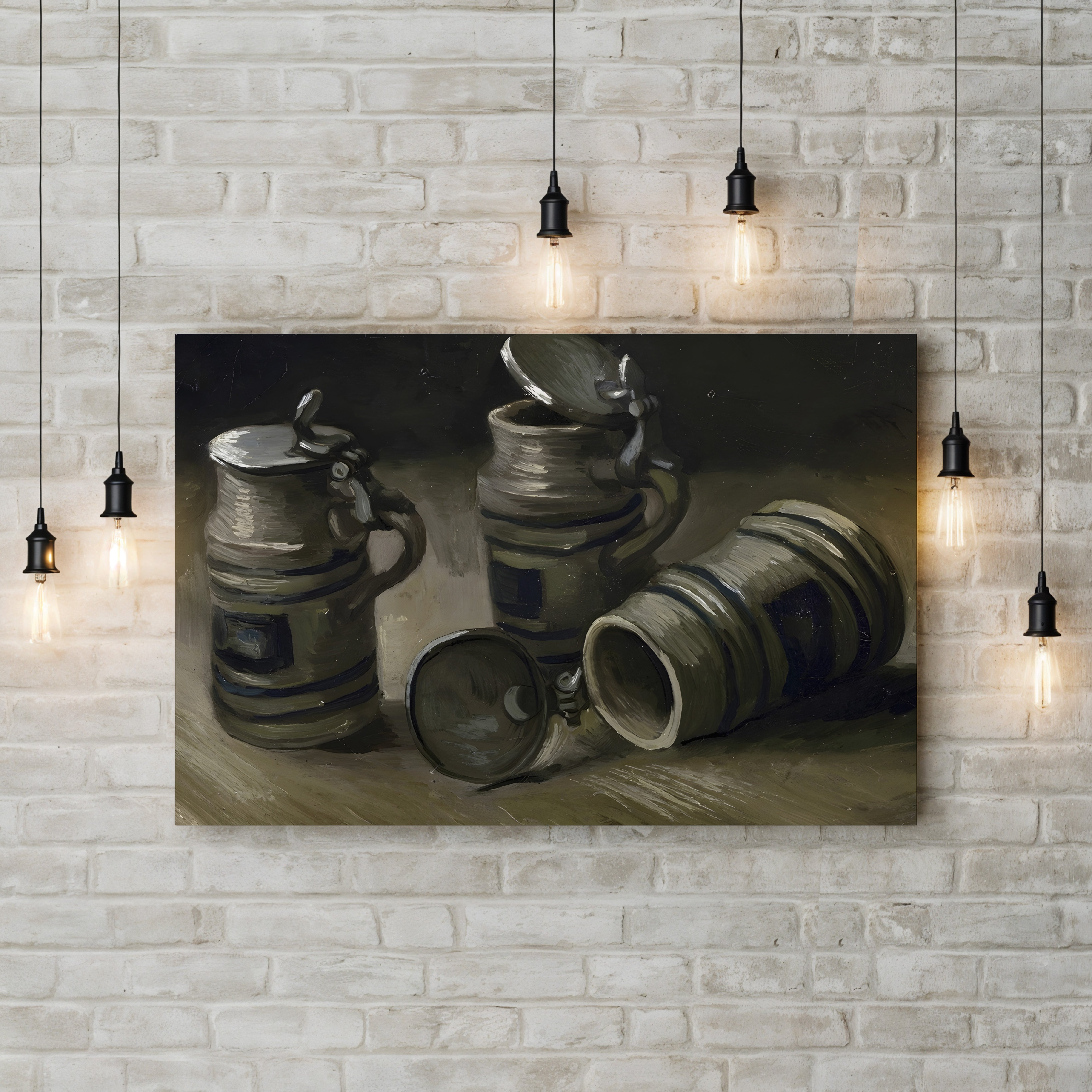Beer Tankards, 1885 – Vincent van Gogh Wall Art | Early Dutch Still Life Canvas Print