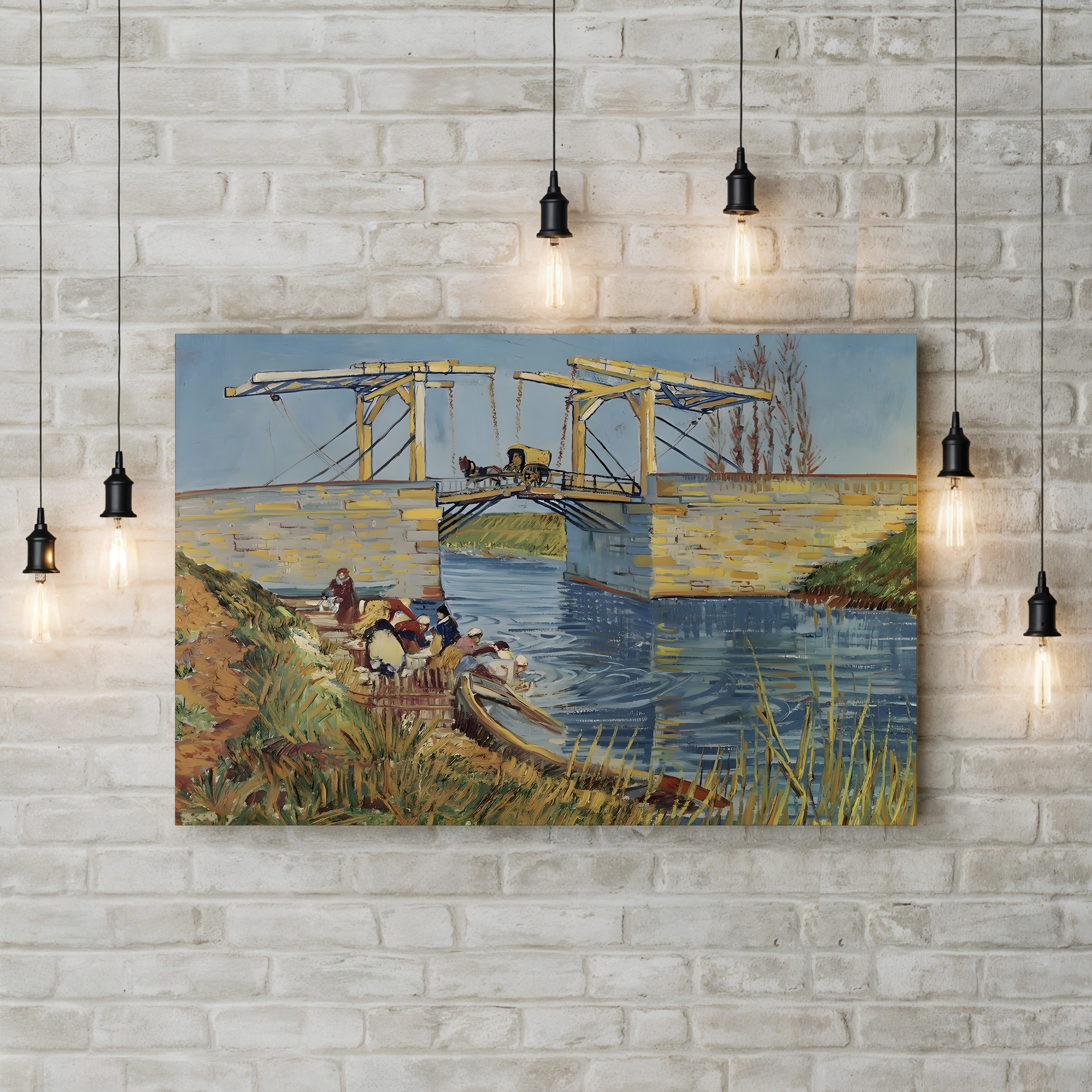 Drawbridge at Arles with Washerwomen – Vincent van Gogh Wall Art | Post-Impressionist Arles Canvas Print