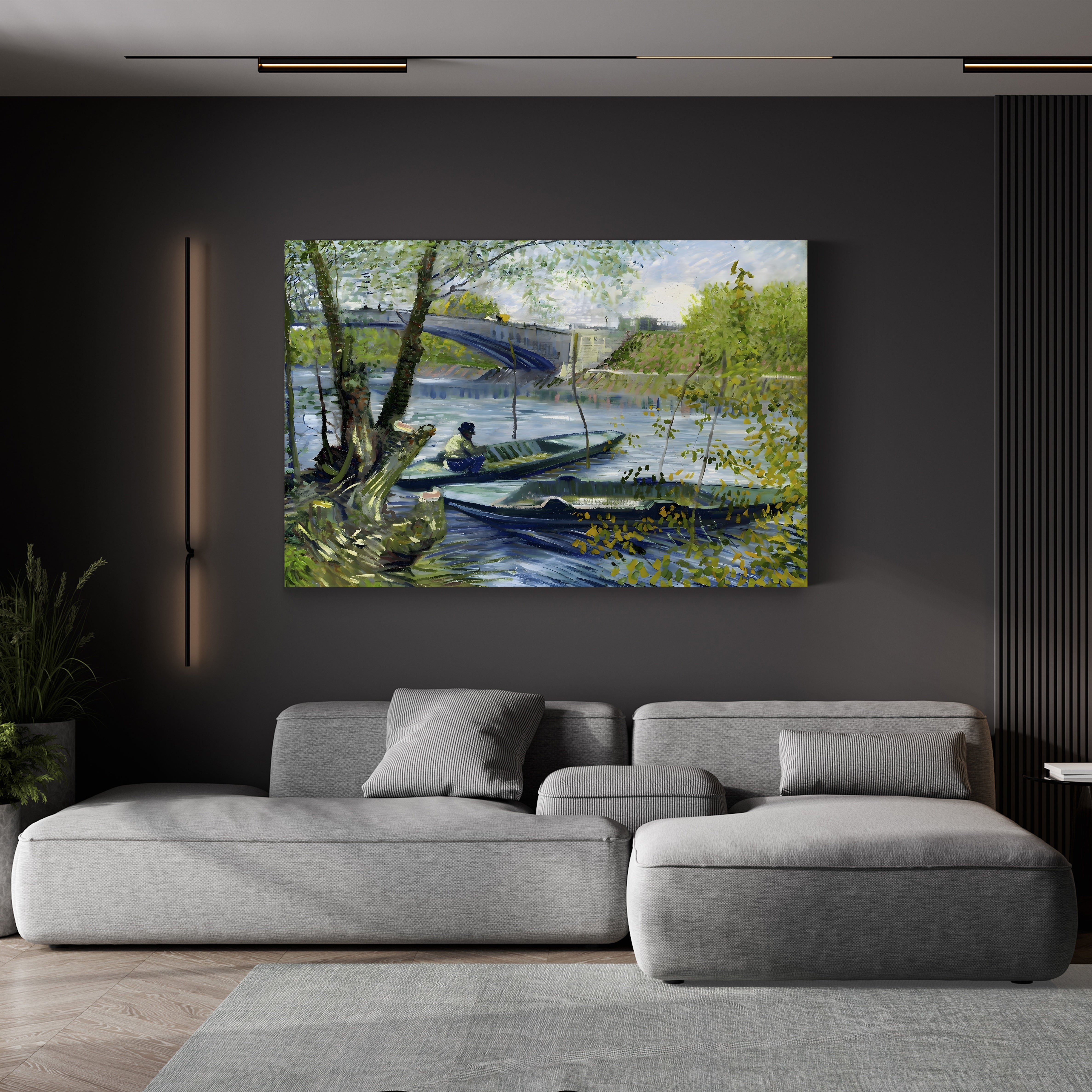 Fishing in Spring, the Pont de Clichy (Asnières), 1887 – Vincent van Gogh Wall Art | Post-Impressionist Riverscape Canvas Print
