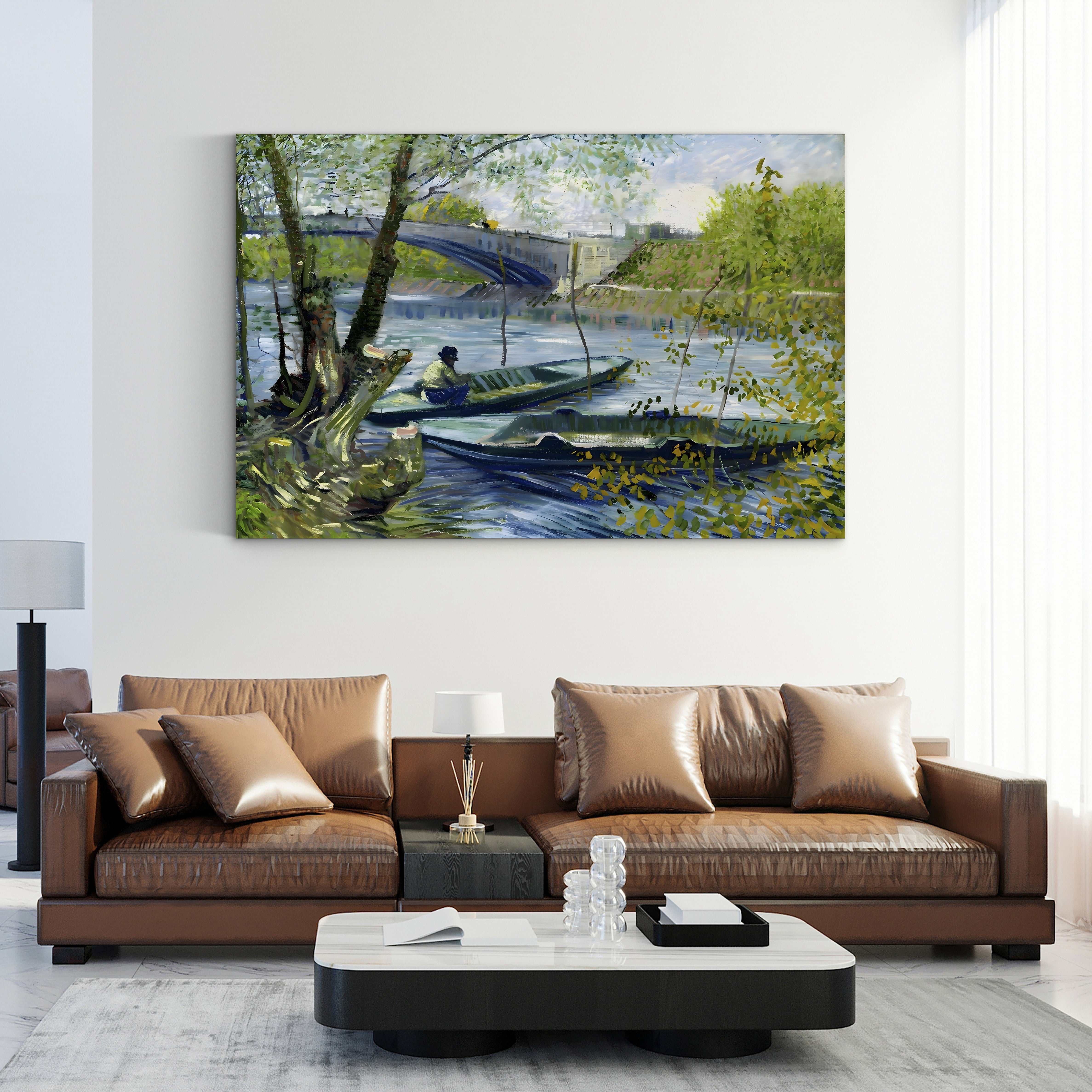 Fishing in Spring, the Pont de Clichy (Asnières), 1887 – Vincent van Gogh Wall Art | Post-Impressionist Riverscape Canvas Print