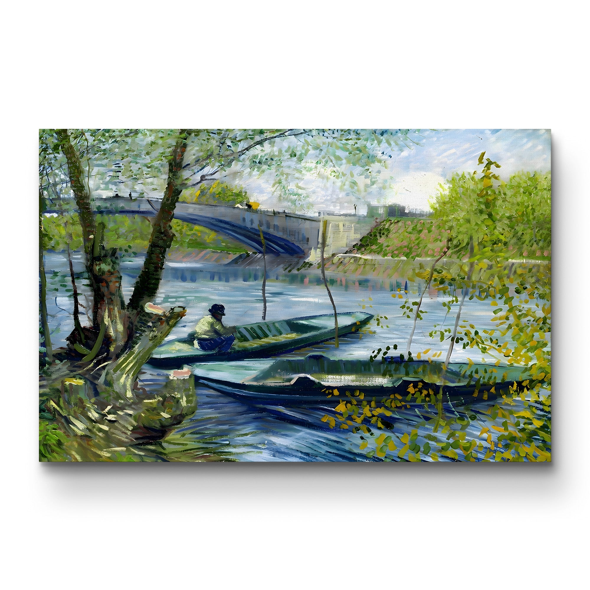 Fishing in Spring, the Pont de Clichy (Asnières), 1887 – Vincent van Gogh Wall Art | Post-Impressionist Riverscape Canvas Print