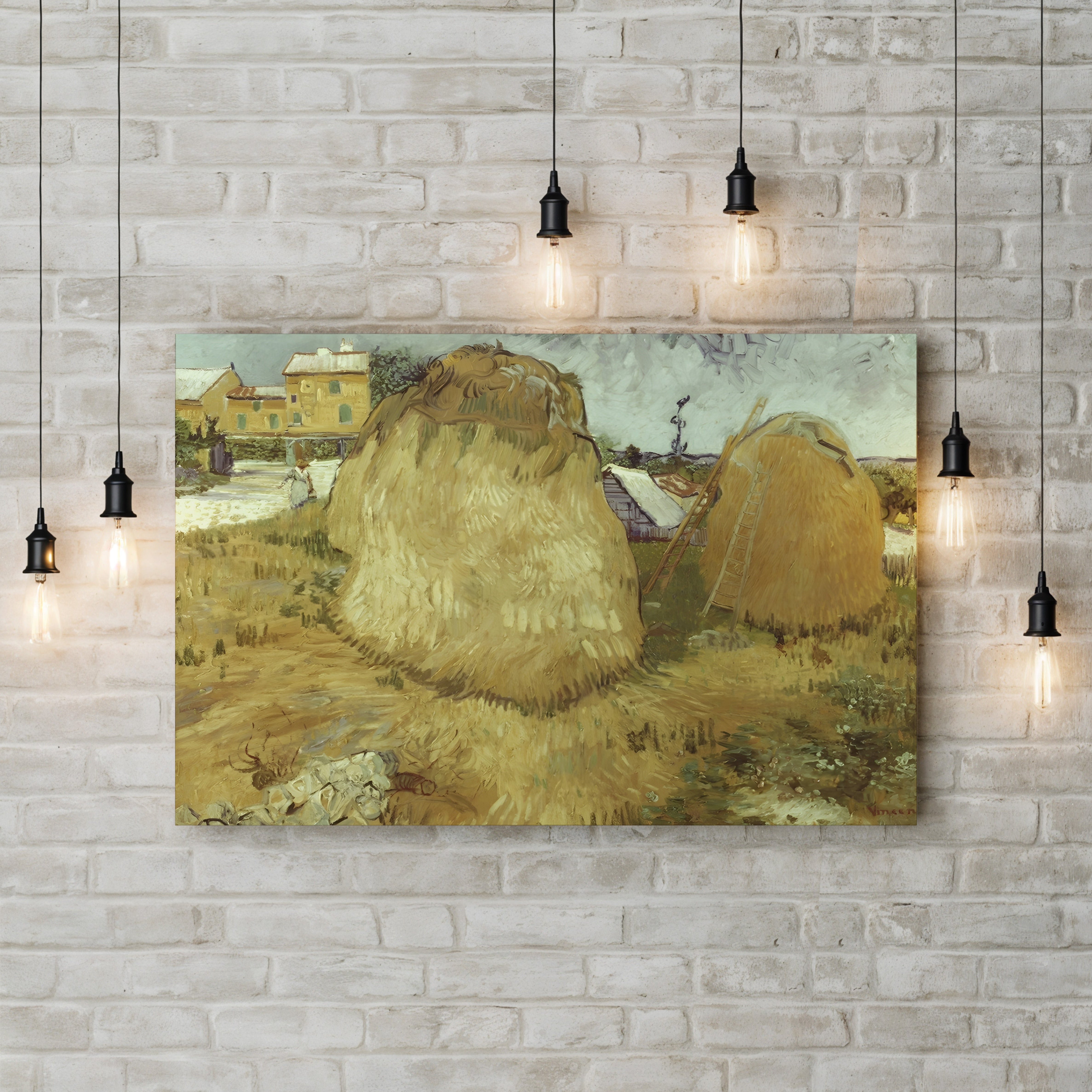 Haystacks in Provence, 1888 – Vincent van Gogh Wall Art | Post-Impressionist Provençal Harvest Canvas Print