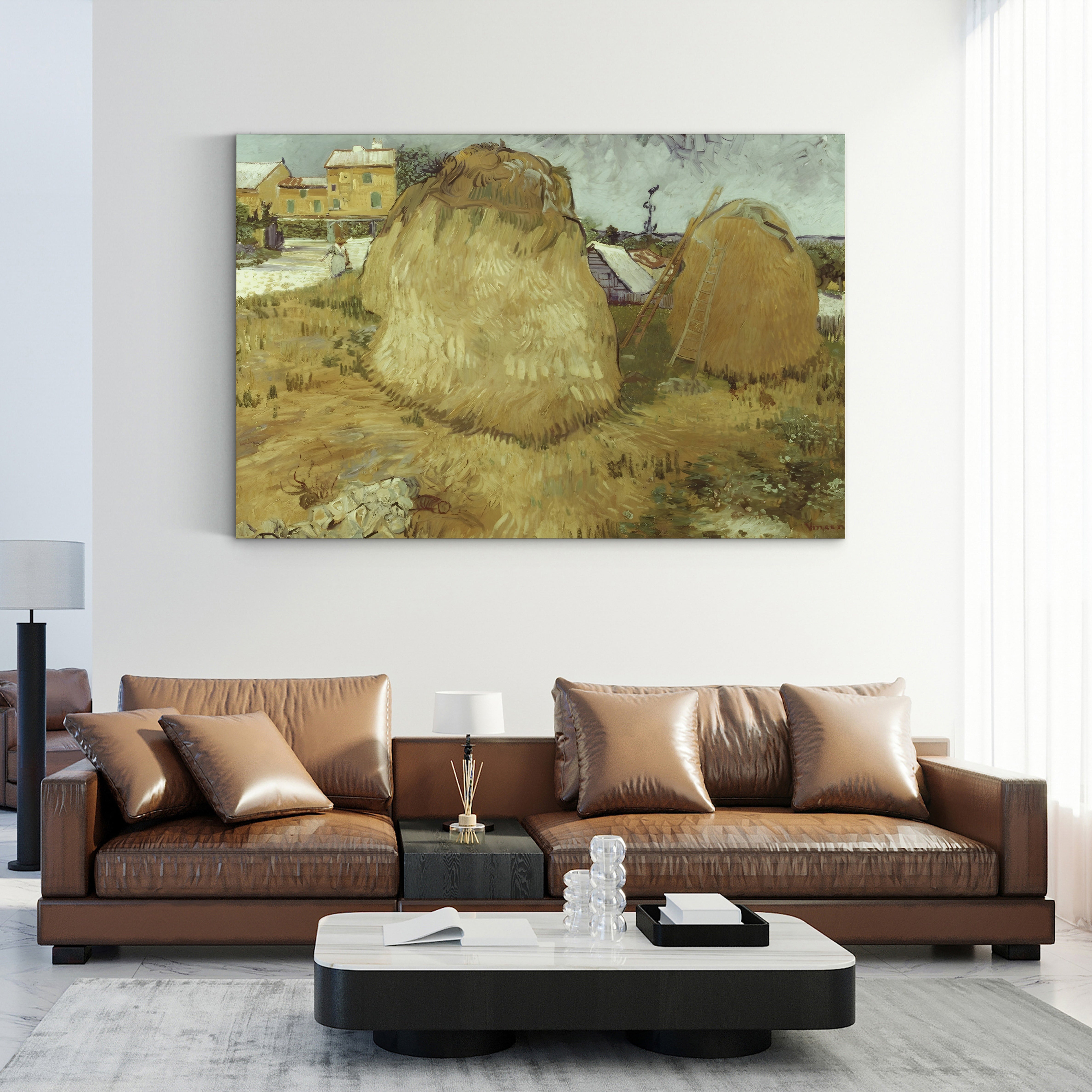 Haystacks in Provence, 1888 – Vincent van Gogh Wall Art | Post-Impressionist Provençal Harvest Canvas Print