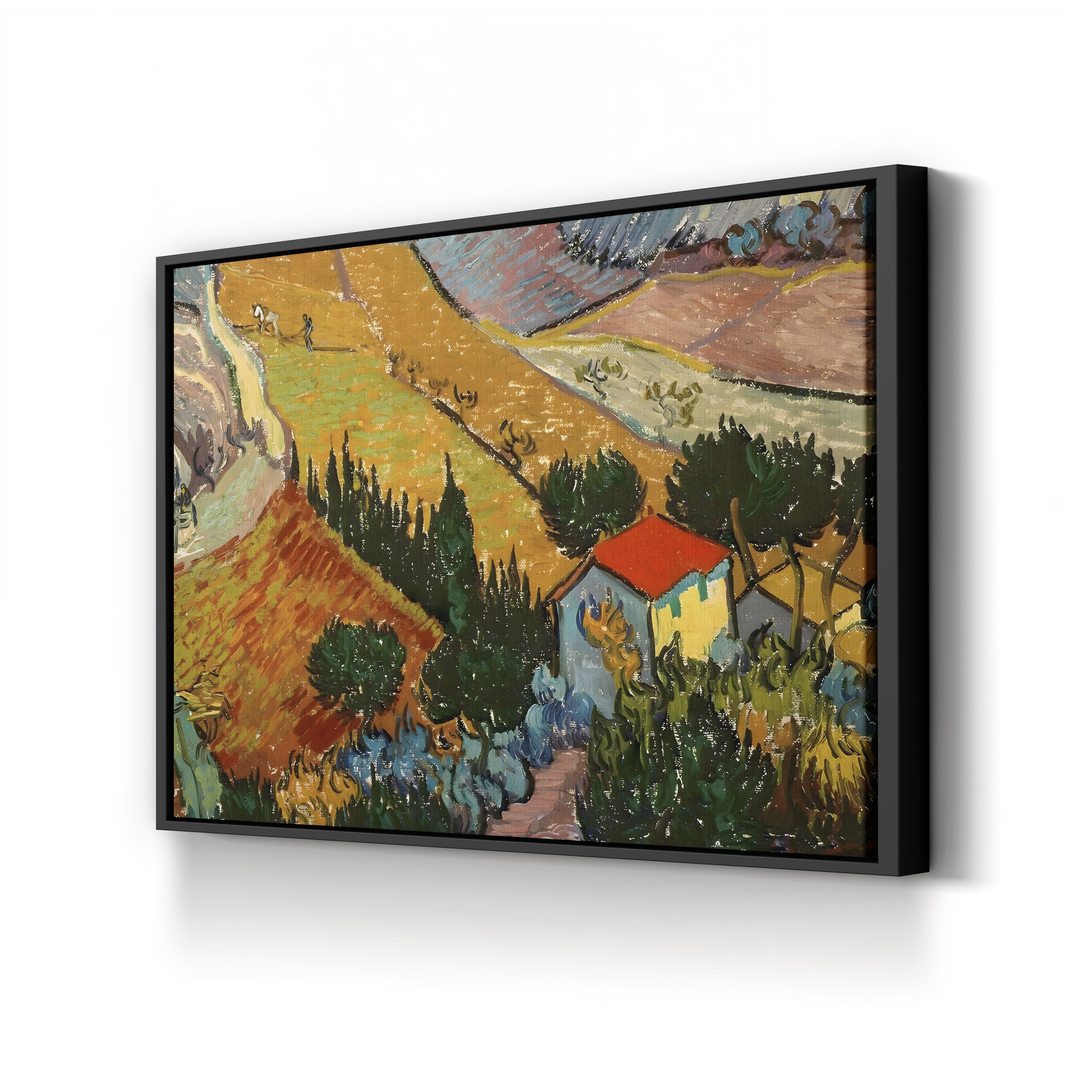 Landscape with House and Ploughman, 1889 – Vincent van Gogh Wall Art | Post-Impressionist Landscape Canvas Print