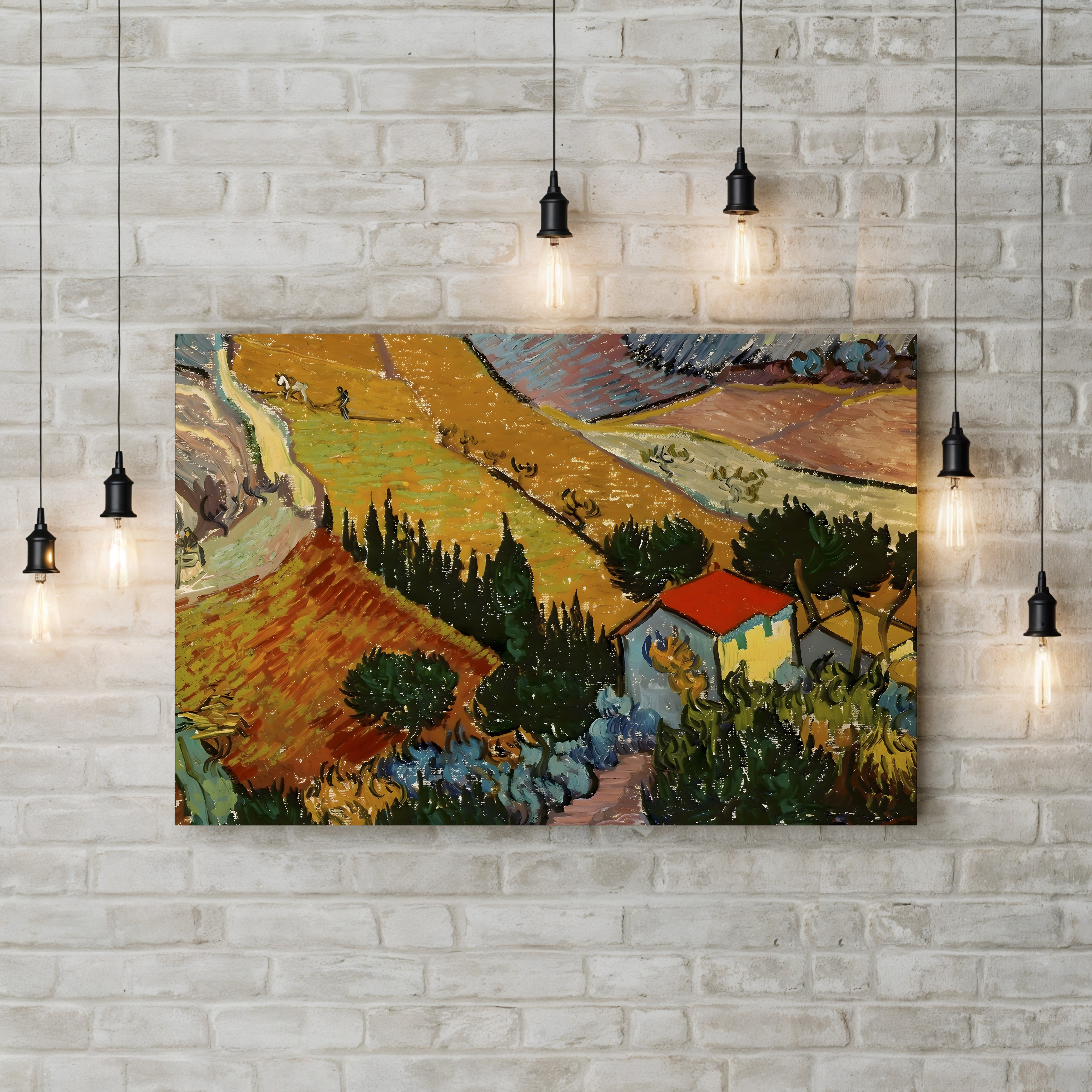 Landscape with House and Ploughman, 1889 – Vincent van Gogh Wall Art | Post-Impressionist Landscape Canvas Print